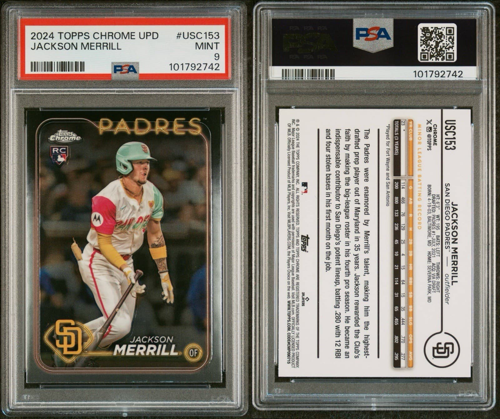 2024 Topps Chrome Update Series - #USC153 Jackson Merrill (RC). PSA 9.