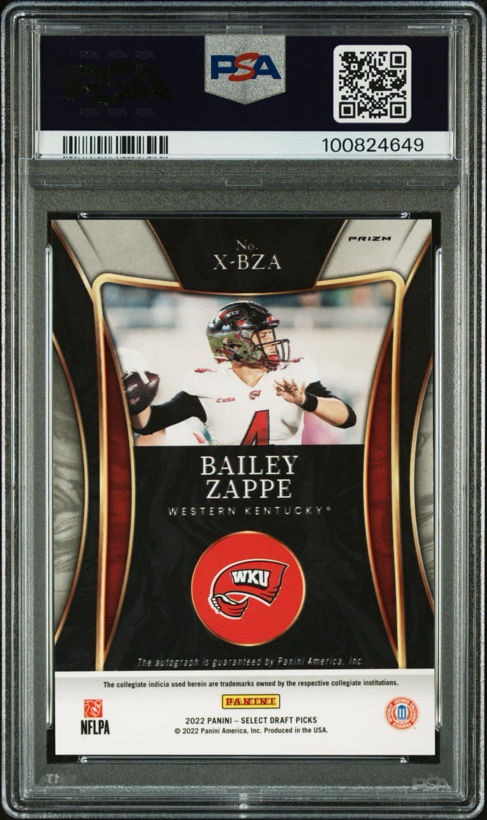 2022 Select Draft Picks - X-Factor Signatures Bailey Zappe #X-BZA Silver. PSA 8