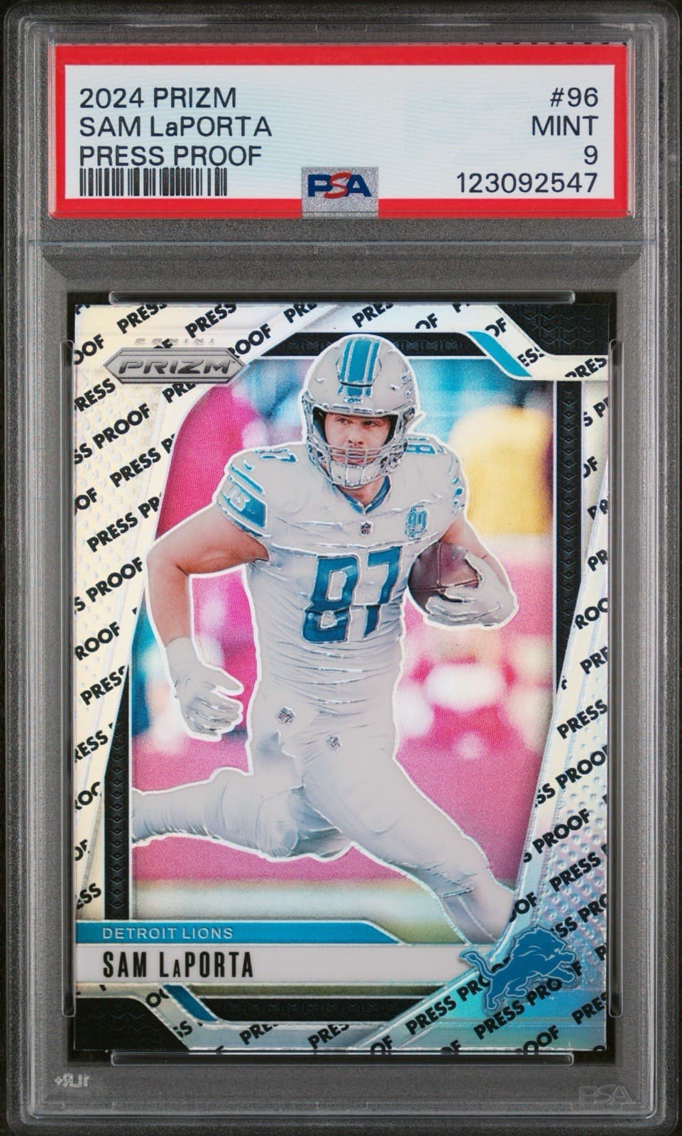 2024 Prizm Sam LaPorta #96 Press Proof Prizm. SSP Case Hit. PSA 9 Mint. Pop 1.