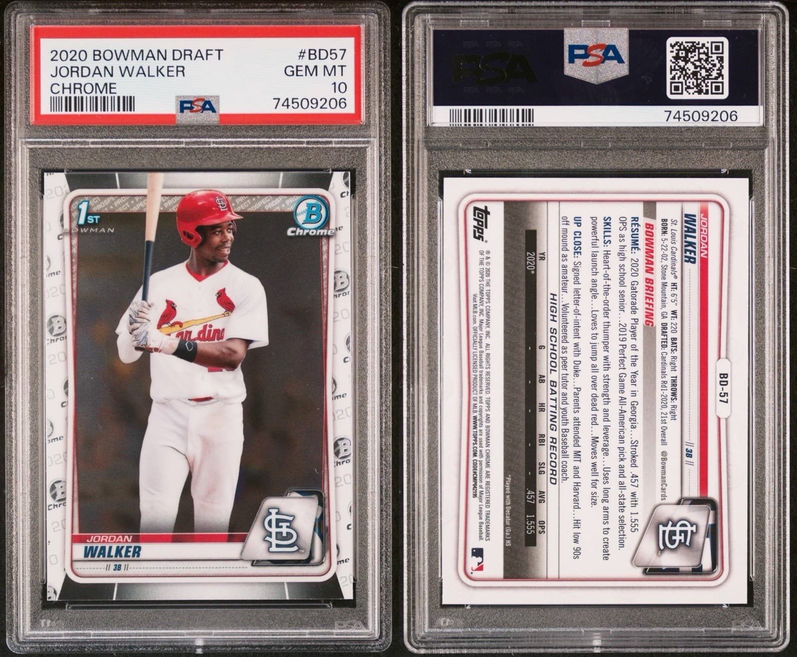 2020 Bowman Draft - Chrome Jordan Walker #BD-57 (RC). PSA 10 GEM MT