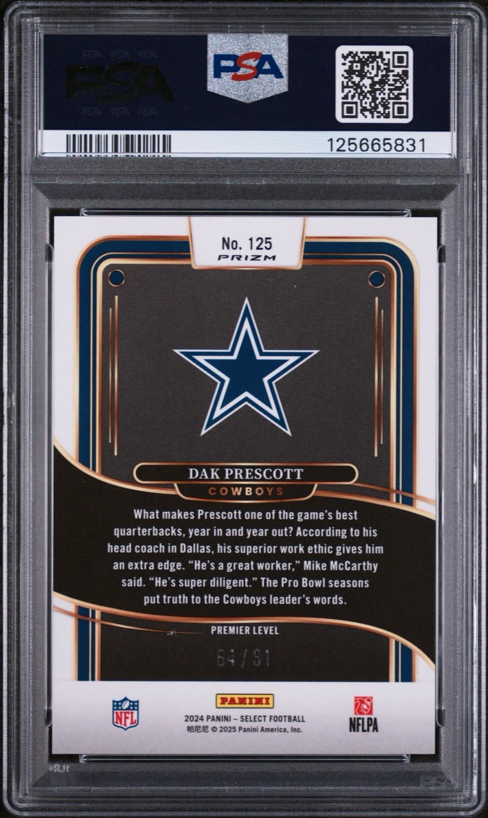 2024 Panini Select - Premier Level Dak Prescott Dragon Scale Prizm /81. PSA 10!