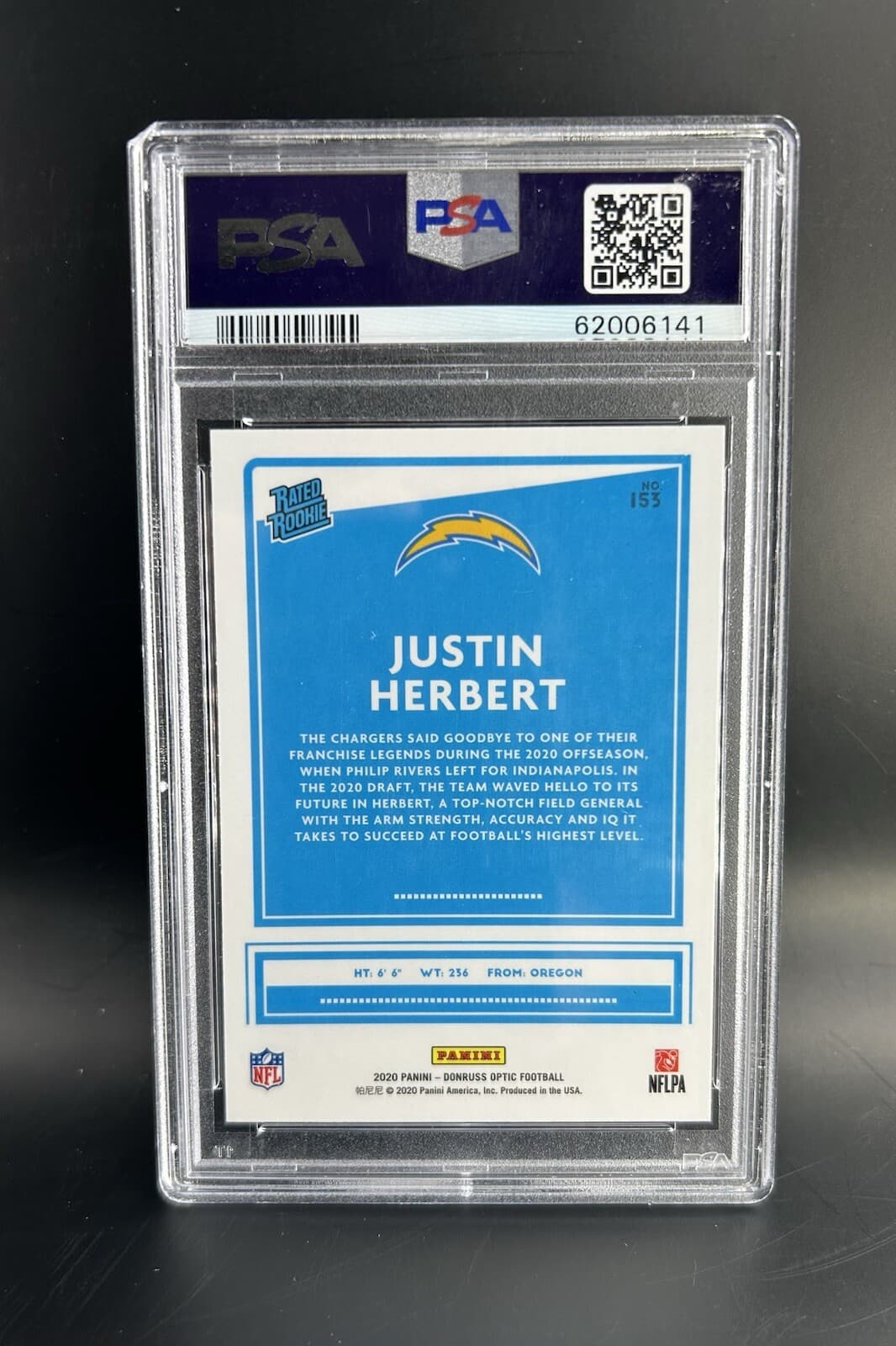 2020 Panini Donruss Optic - Rated Rookies #153 Justin Herbert (RC). PSA 10.