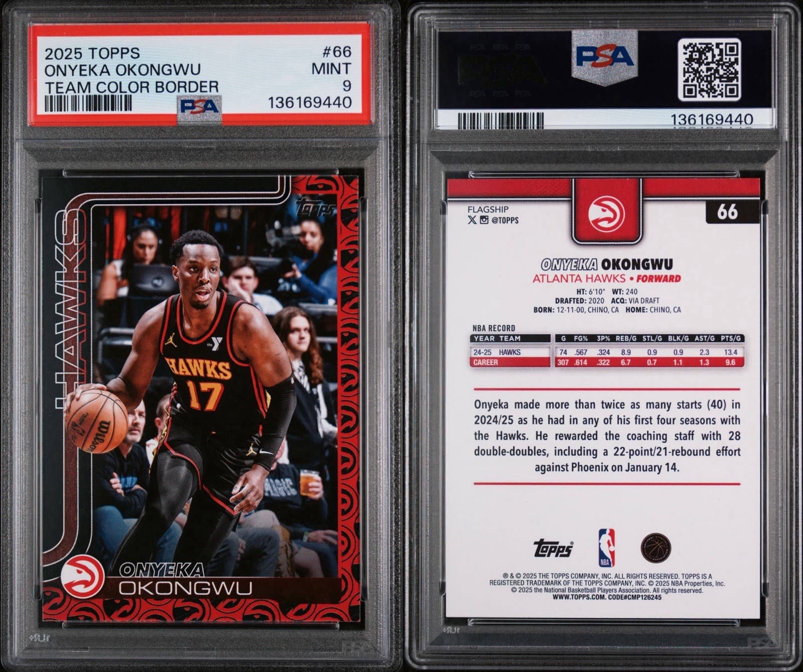 2025-26 TOPPS #66 ONYEKA OKONGWU TEAM COLOR BORDER. PSA 9 MINT