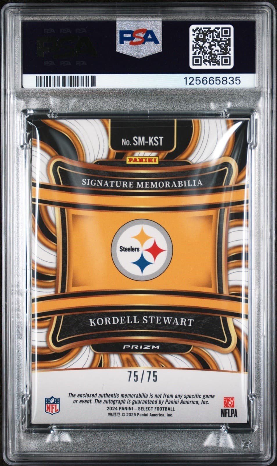 2024 SELECT SIGNATURE MEMORABILIA KORDELL STEWART BLUE PRIZM 75/75. PSA 8