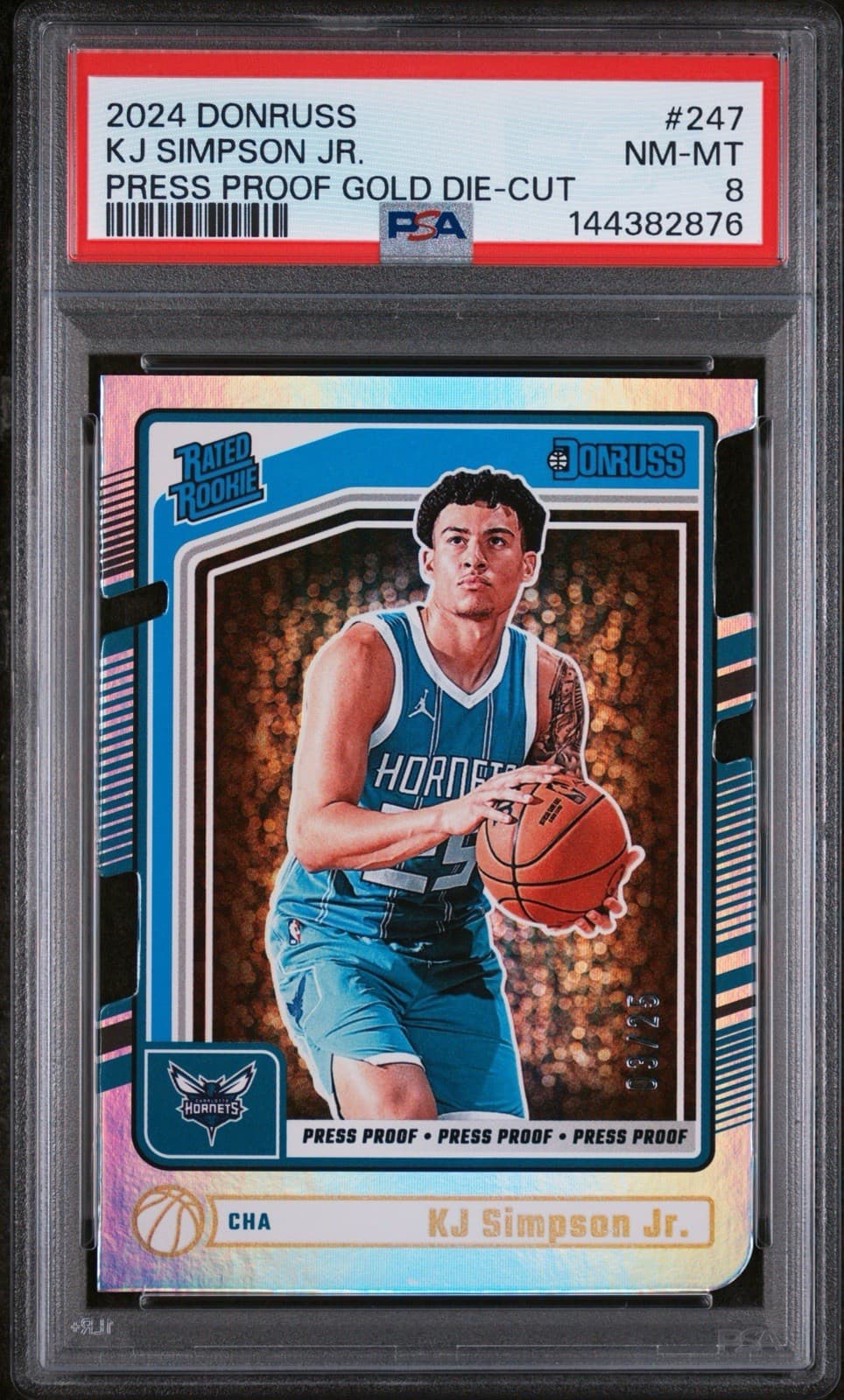 2024 Panini Donruss - KJ Simpson Jr. (RC) Press Proof Gold Die-Cut /25. PSA 8 NM