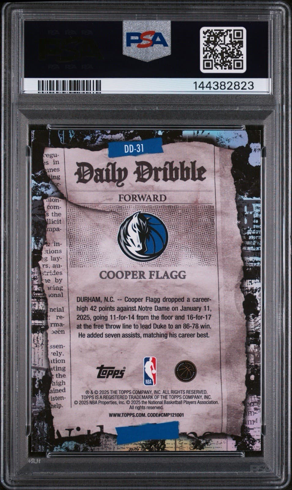 2025-26 Topps - The Daily Dribble Cooper Flagg #DD-31 (RC). PSA 9 MINT