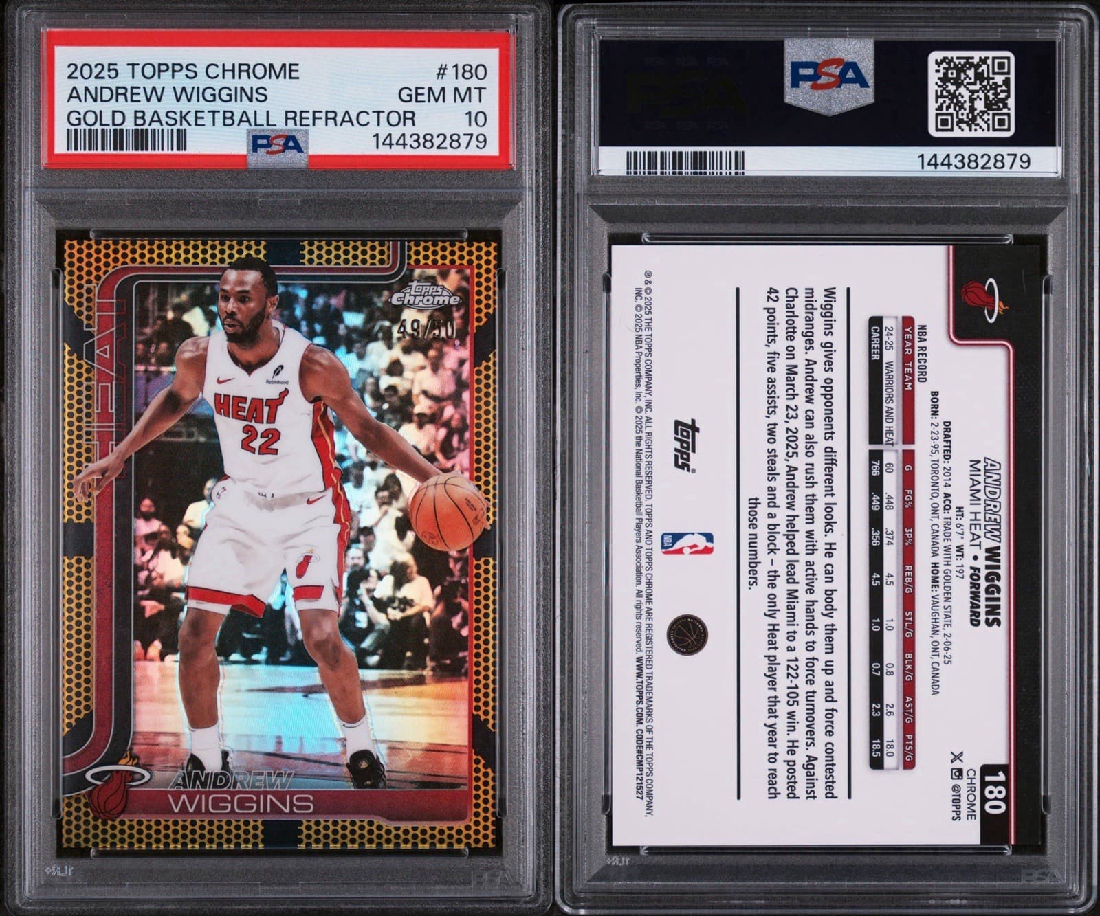 2025 Topps Chrome - Andrew Wiggins #180 Gold Basketball Refractor /50. PSA 10.