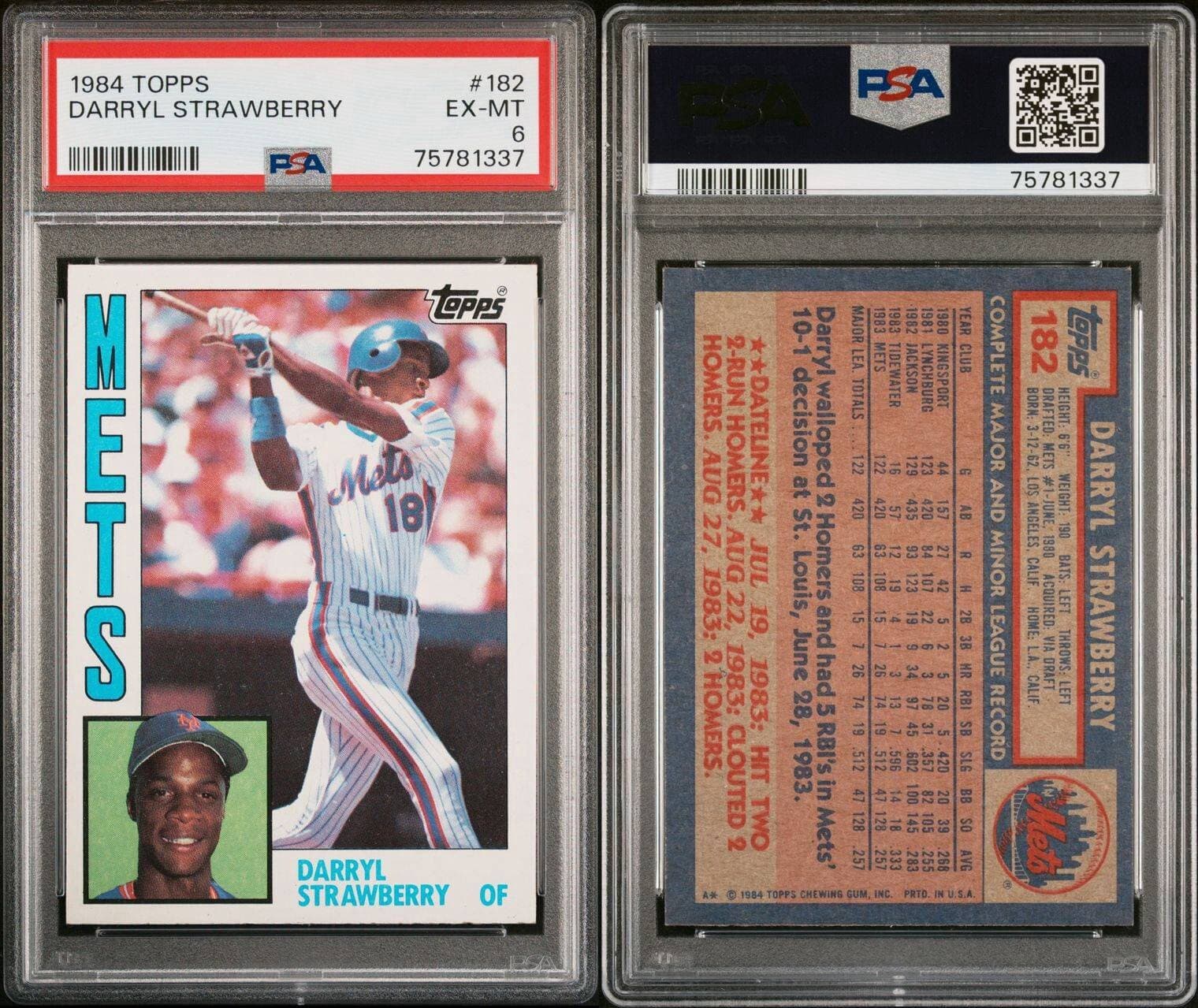 1984 TOPPS DARRYL STRAWBERRY #182 EX-MT PSA 6 RC METS
