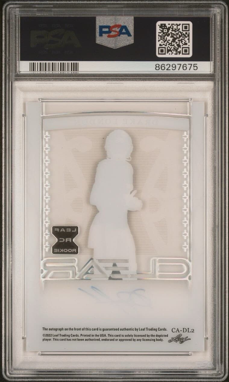 2022 Leaf Trinity Drake London Clear Auto-Emerald Foil /25 #CADL2 PSA 10. Pop 1