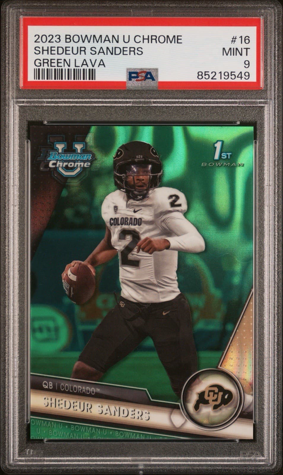 2023 Bowman U Chrome - Shedeur Sanders #16 Green Lava Refractor /99. PSA 9 MINT