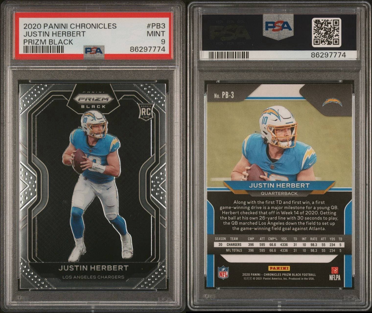 2020 Panini Chronicles Justin Herbert Prizm Black PSA 9 MINT Rookie RC