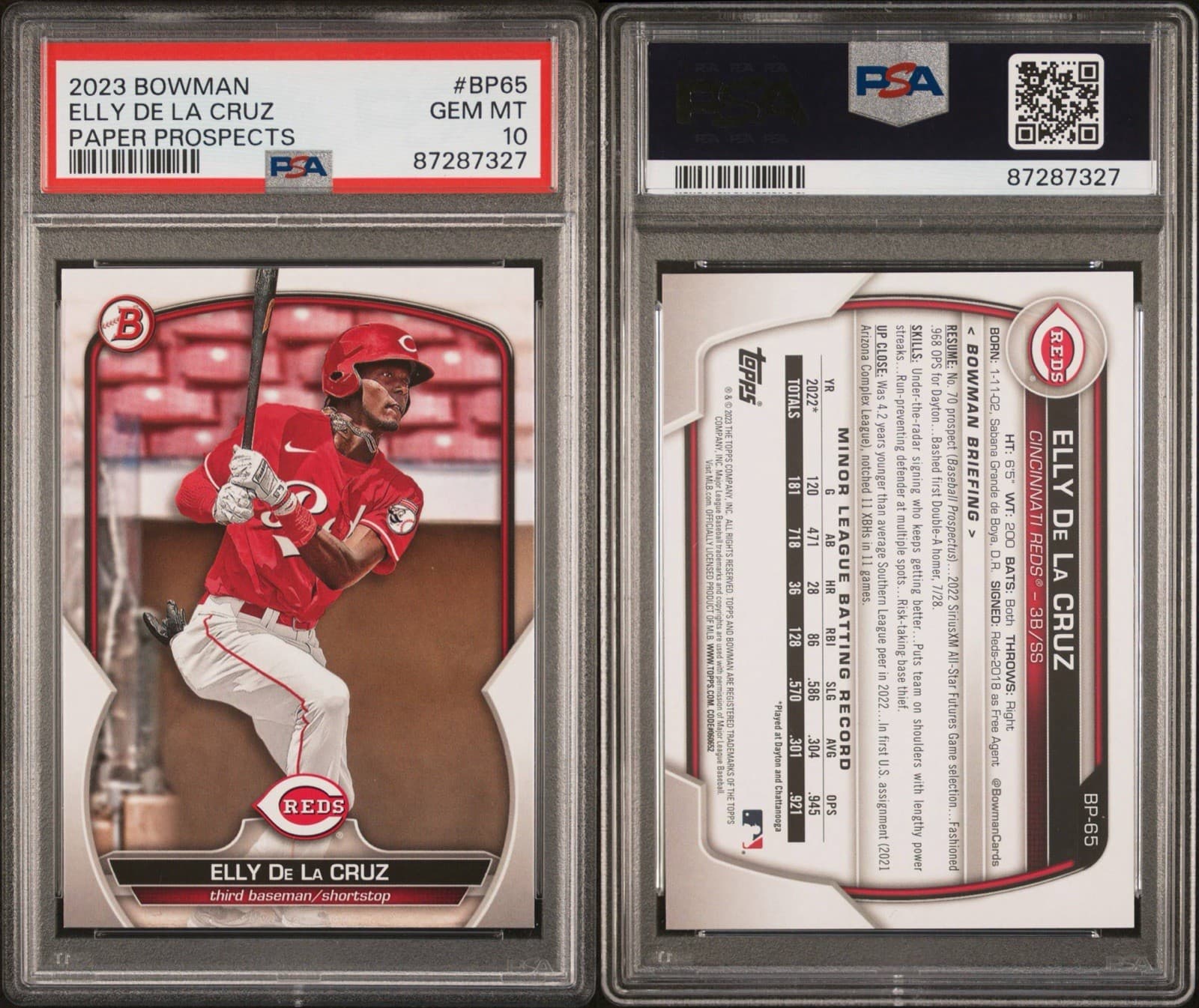 2023 Bowman - Prospects Elly De La Cruz #BP-65. PSA 10 GEM MT.