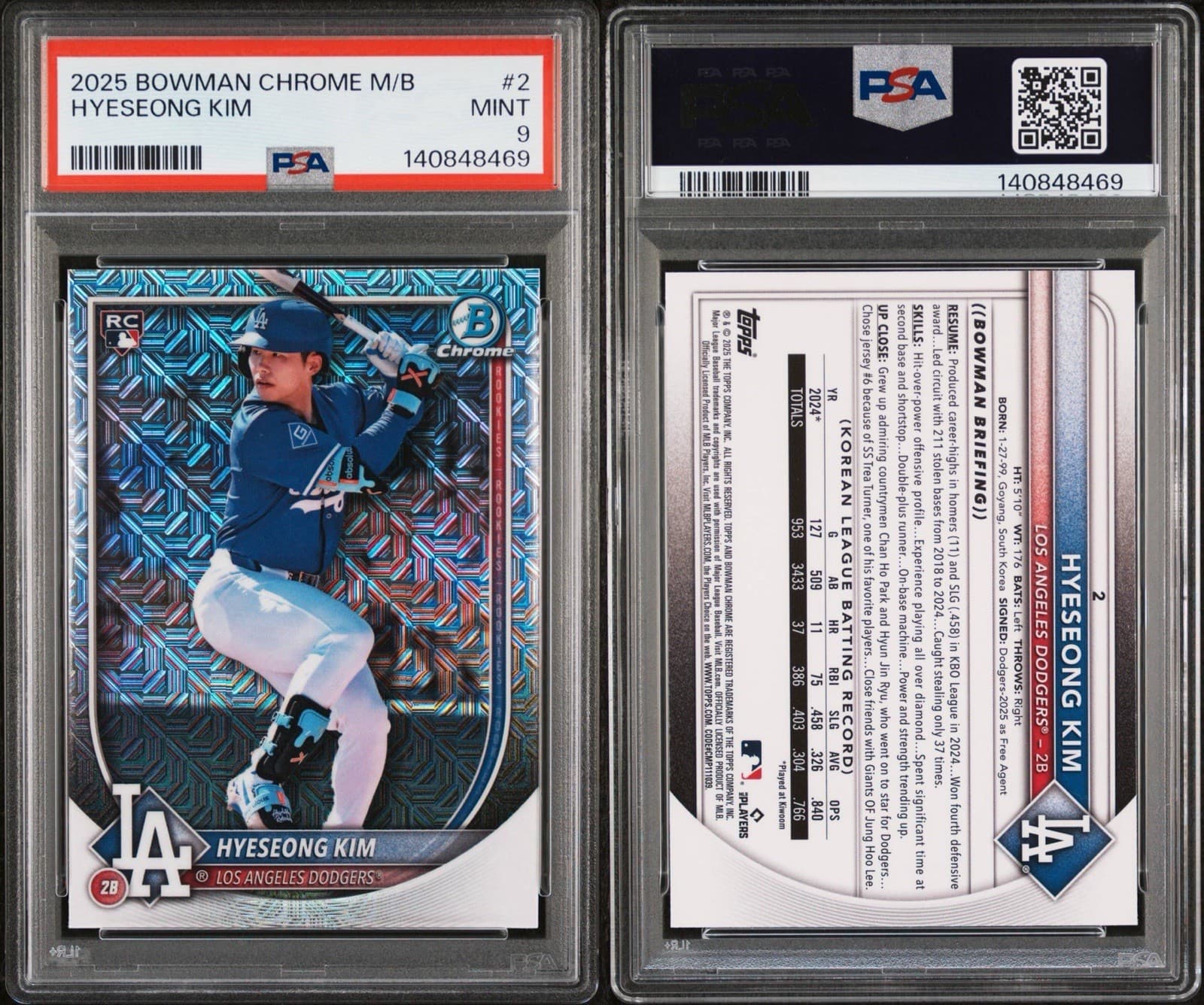 2025 Bowman Chrome - Hyeseong Kim #2 Mega Box Mojo Refractor (RC). PSA 9 MINT