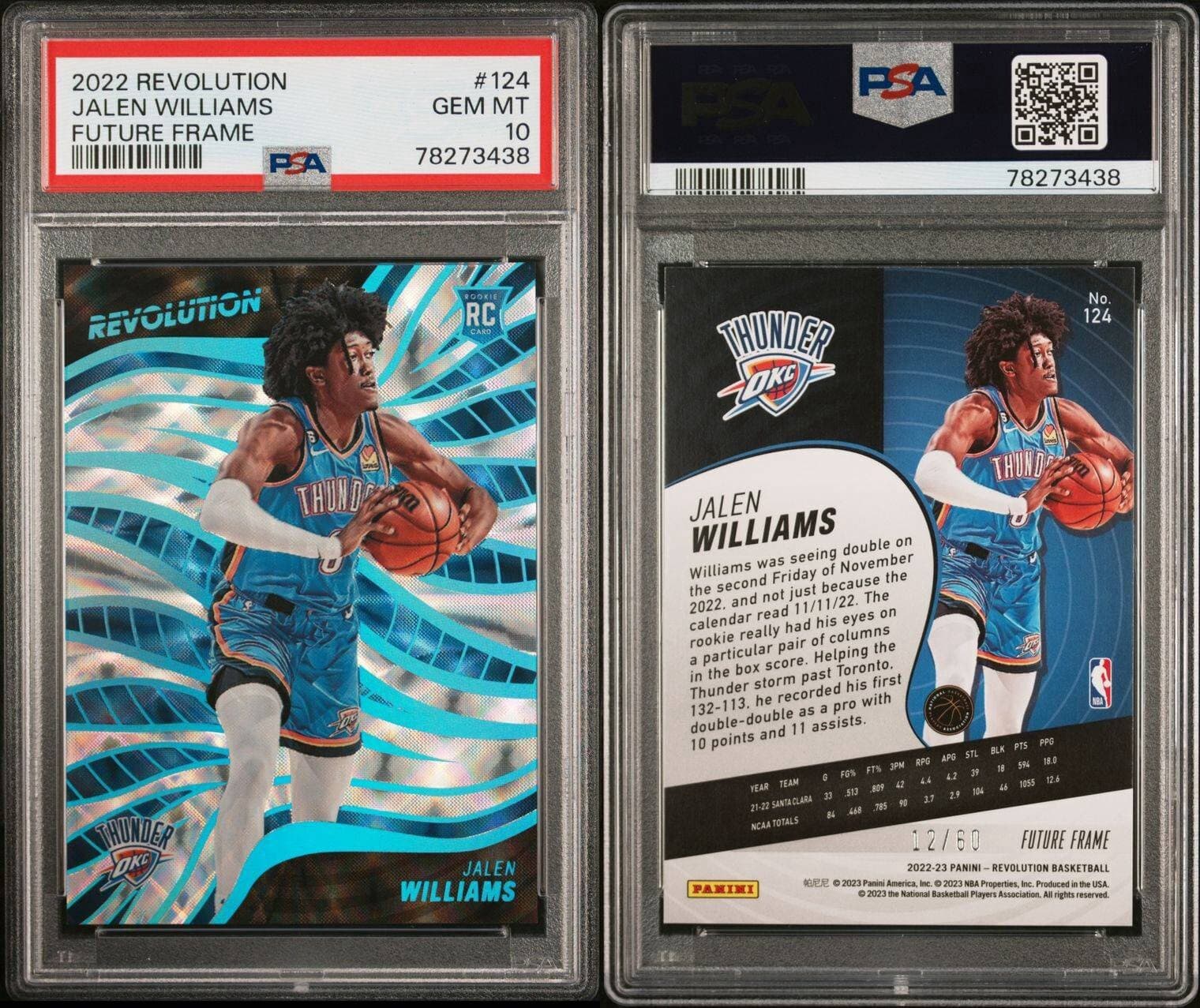 2022 Revolution  Jalen Williams (RC) Future Frame #124. 12/60. PSA 10. Pop 4