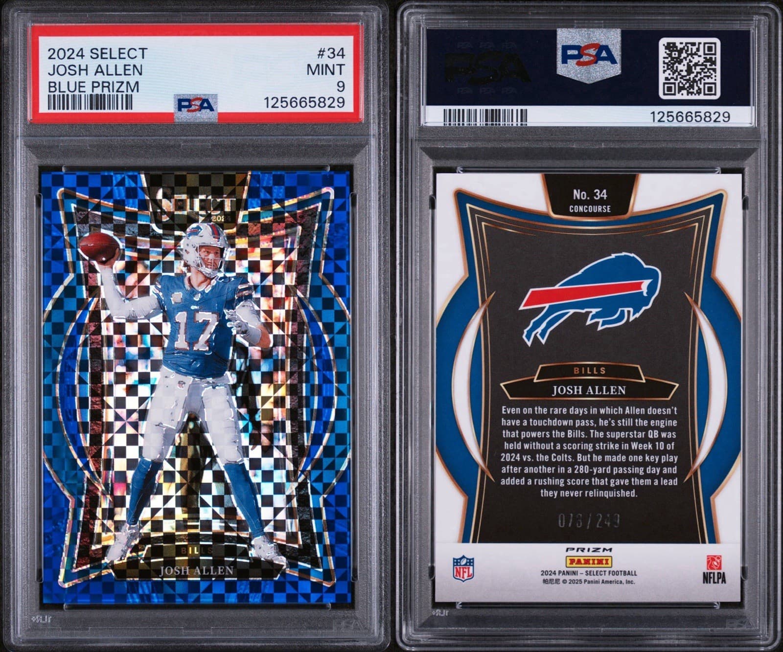 2024 Panini Select Concourse Josh Allen Blue Prizm /249. Color Match. PSA 9 MINT