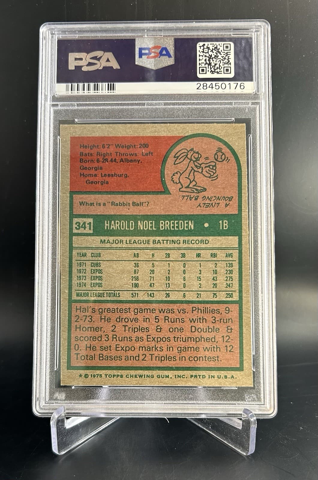 1975 Topps - Hal Breeden #341. PSA 5 EX