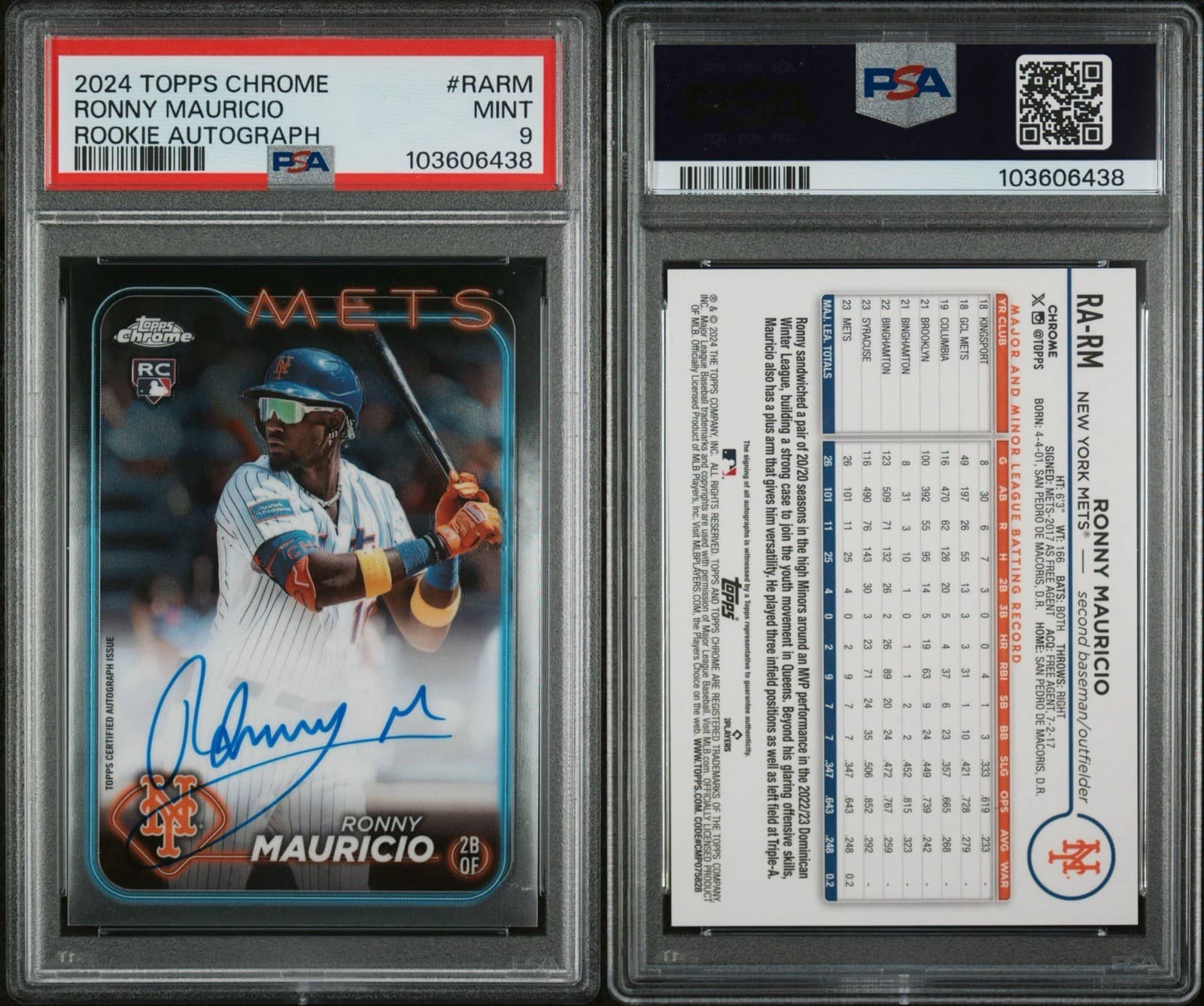 2024 Topps Chrome - Rookie Autographs Ronny Mauricio #RA-RM. PSA 9 Mint