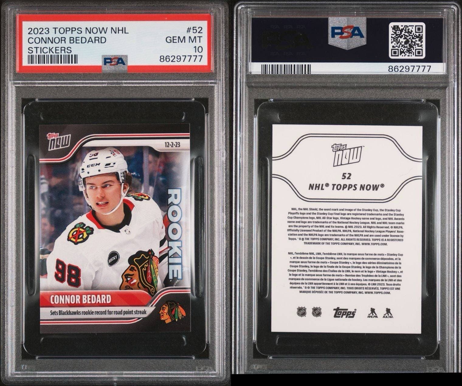 2023 Topps Now NHL Conner Bedard Sticker #52 PSA 10 Rookie RC