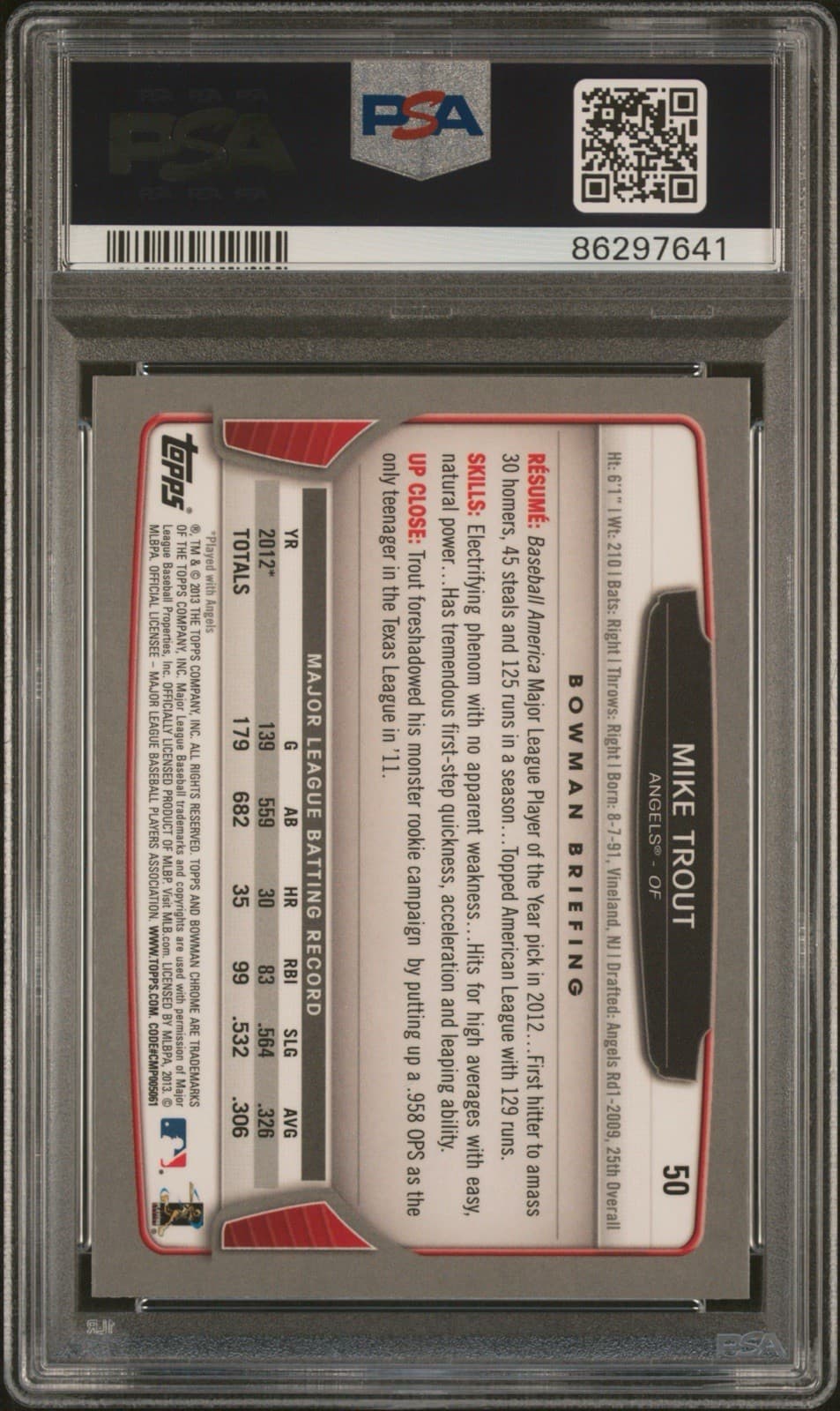 2013 Bowman Chrome - Mike Trout #50. PSA 10 GEM MT.