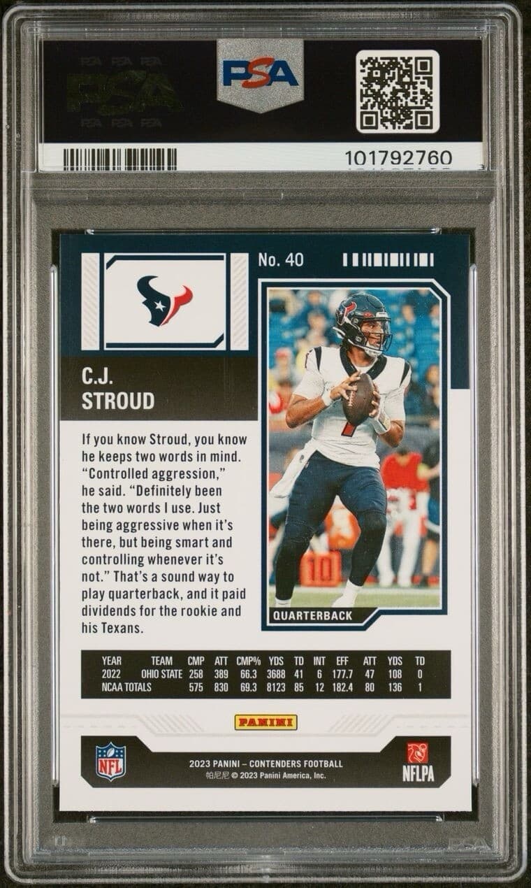 2023 Panini Contenders - Season Ticket Retail #40 C.J. Stroud (RC). PSA 9.