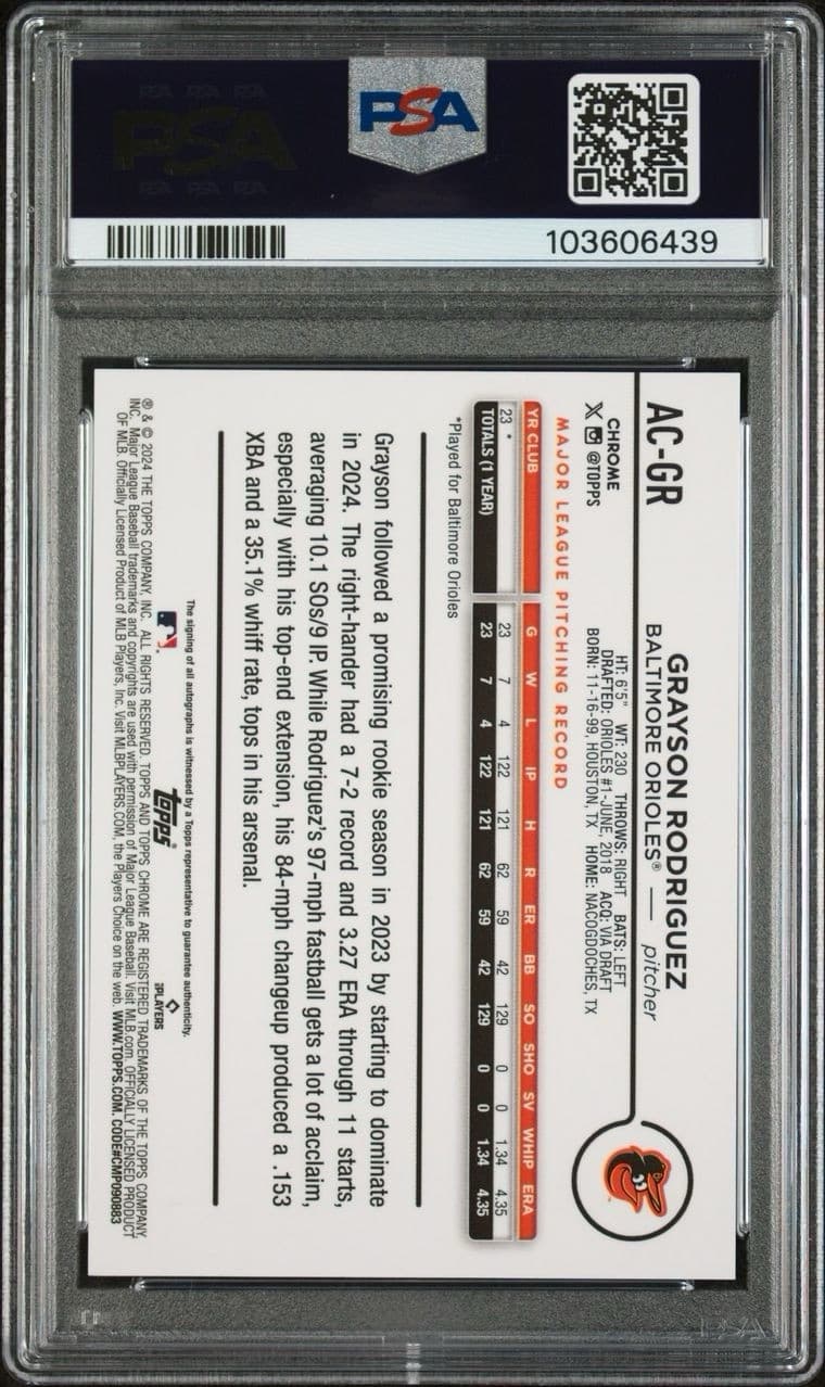 2024 Topps Chrome Update - Autographs #AC-GR Grayson Rodriguez. PSA 10. Pop 1!