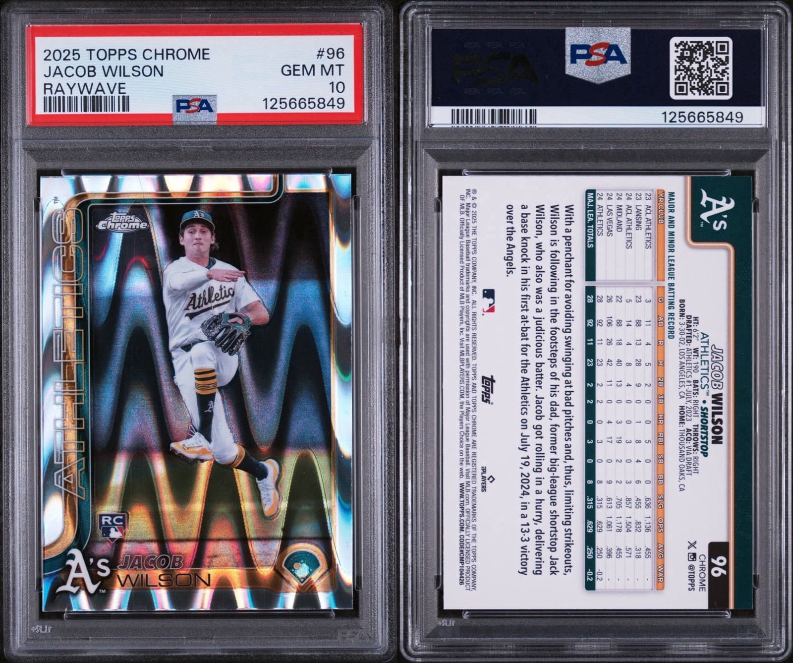 2025 Topps Chrome - Jacob Wilson #96 RayWave Refractor (RC). PSA 10 GEM MT