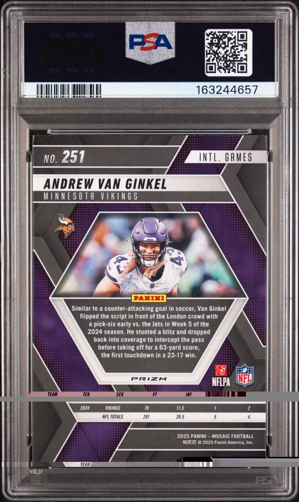 2025 Mosaic - International Games Andrew Van Ginkel #251 Reactive Blue. PSA 10