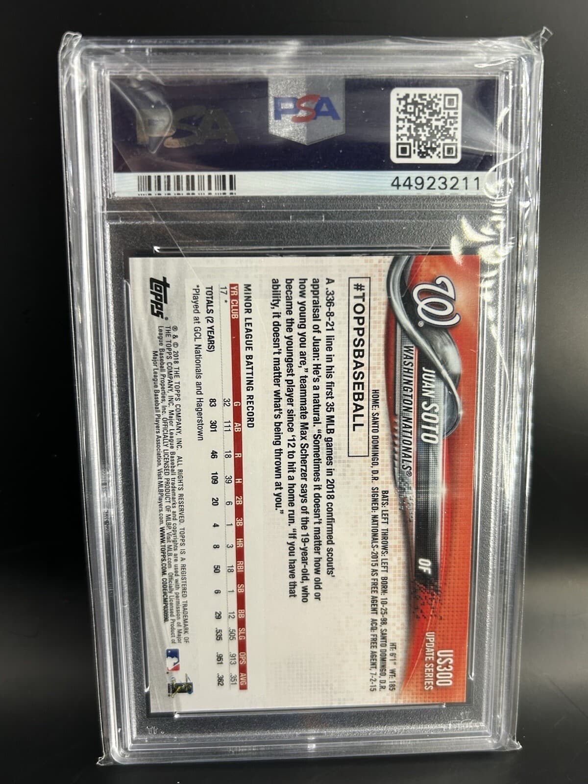2018 Topps Update Batting #US300 Juan Soto RC Rookie Gem Mint PSA 10