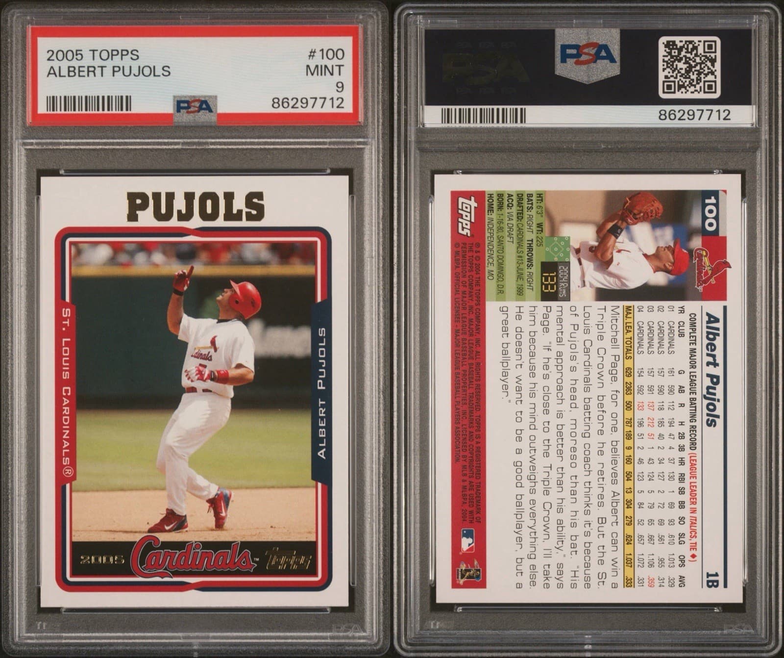 2005 Topps - Albert Pujols #100. PSA 9 Mint.