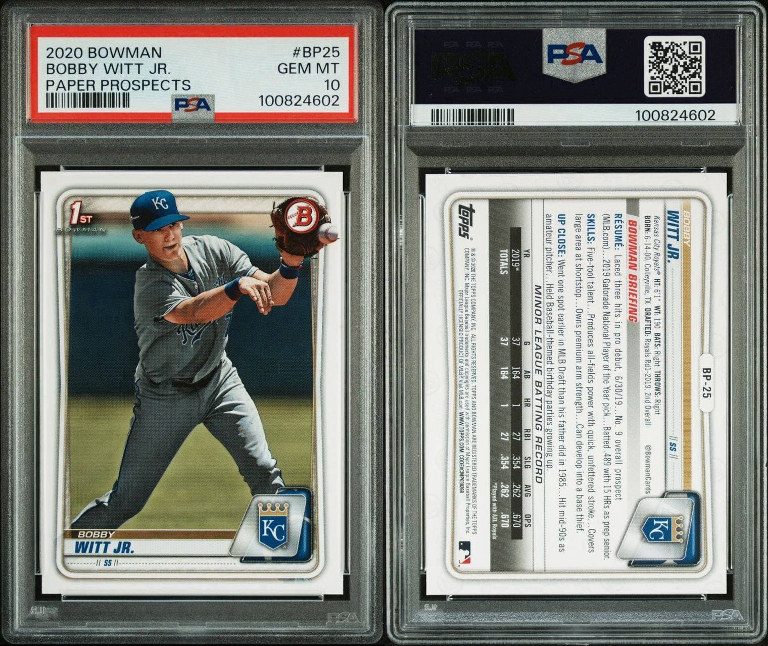 2020 Bowman Bobby Witt Jr 1st Paper Prospects #BP25 PSA 10 GEM MT