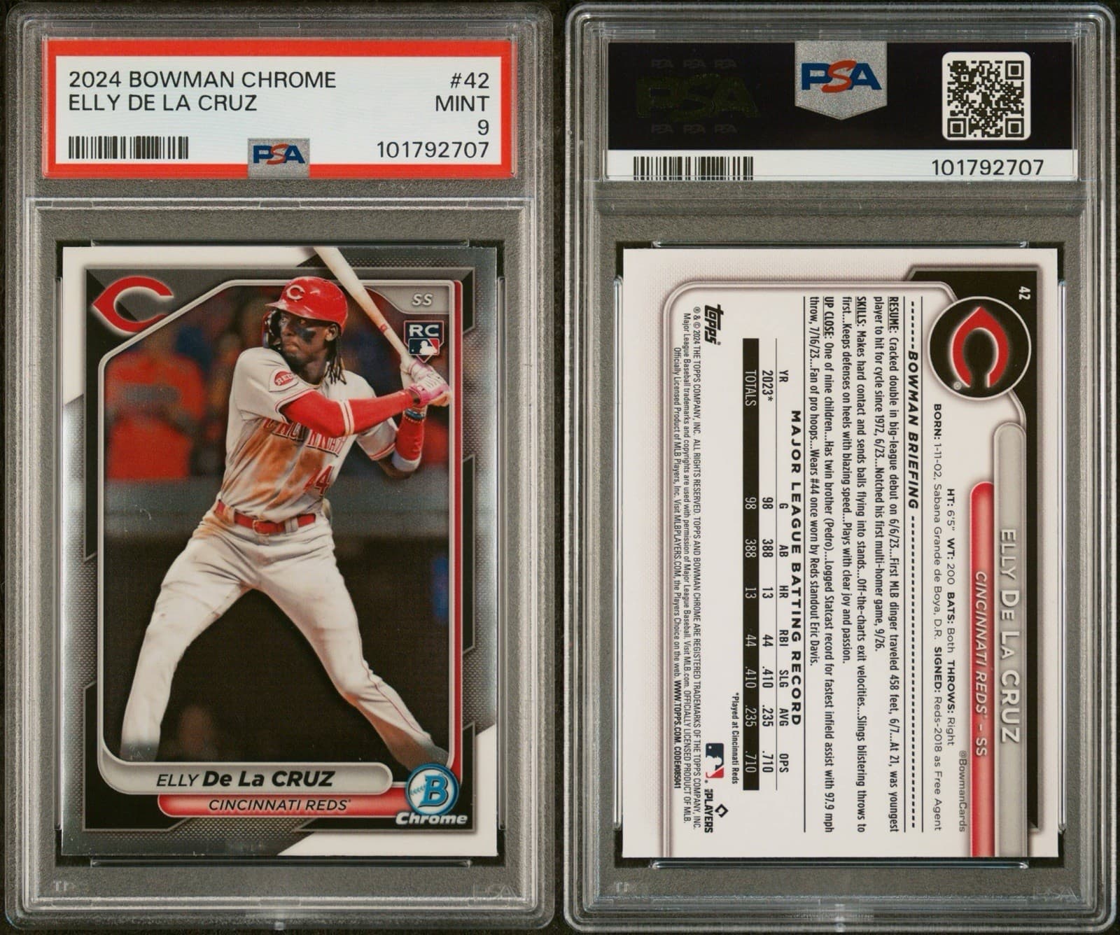 2024 Bowman Chrome - Elly De La Cruz #42 (RC). PSA 9 Mint.