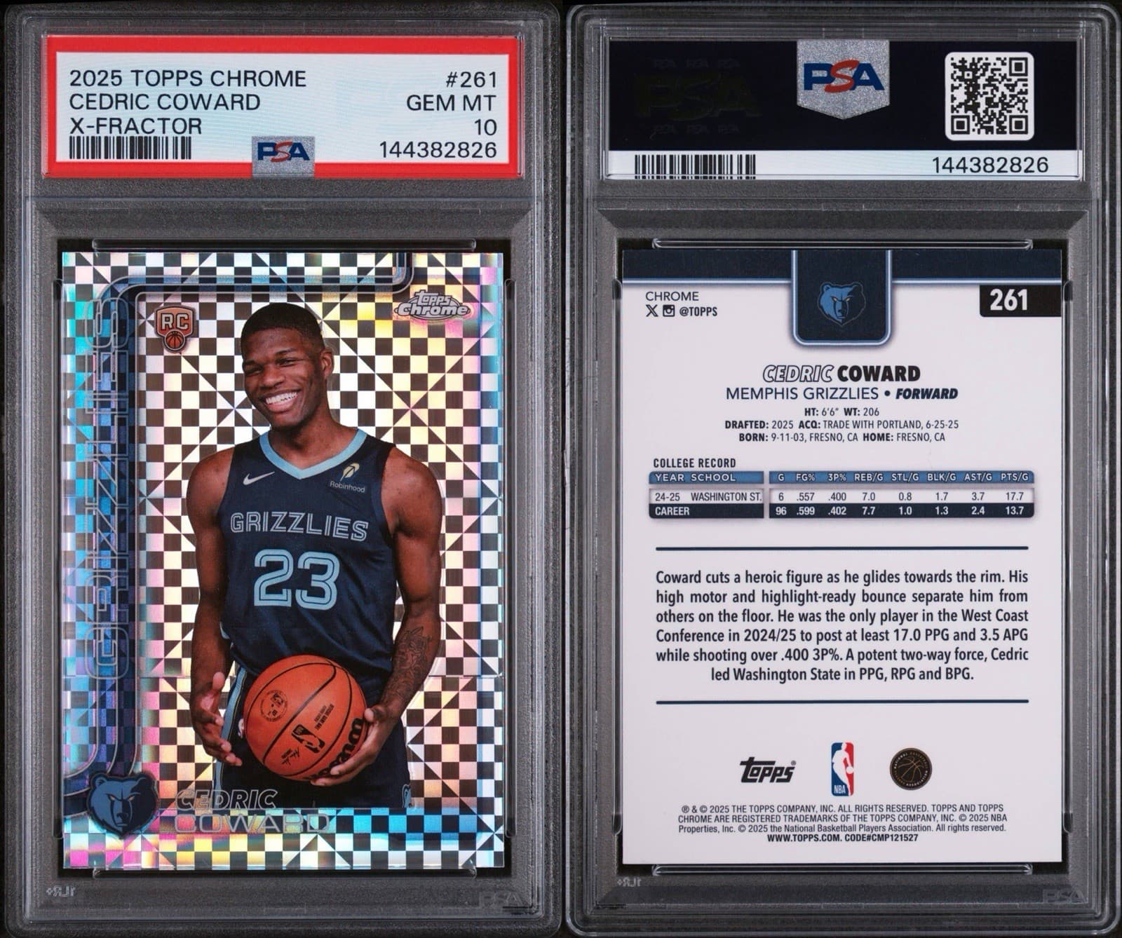 2025-26 Topps Chrome - Cedric Coward #261 X-Fractor (RC). PSA 10 GEM MT