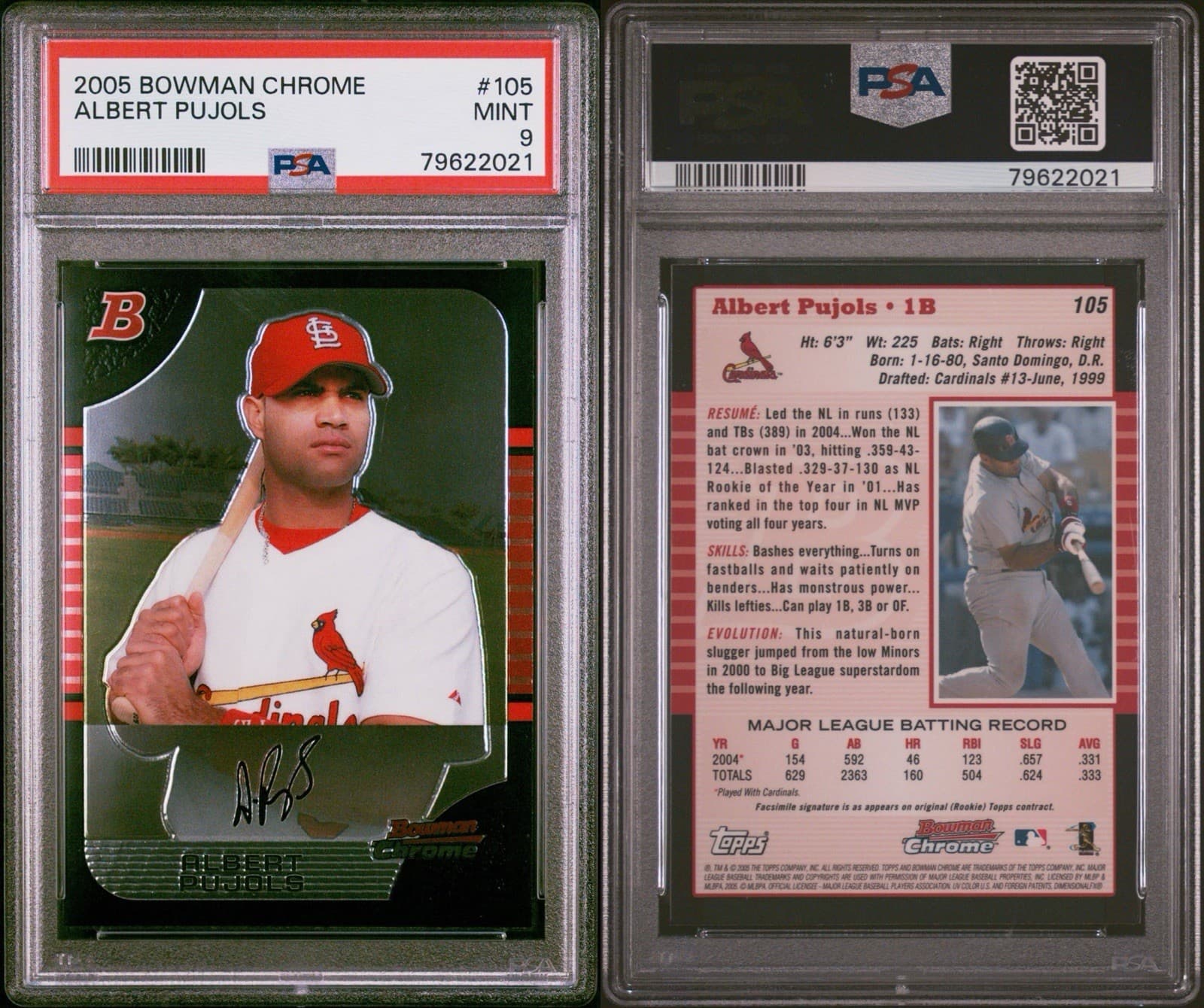 2005 Bowman Chrome - Albert Pujols #105. PSA 9 Mint