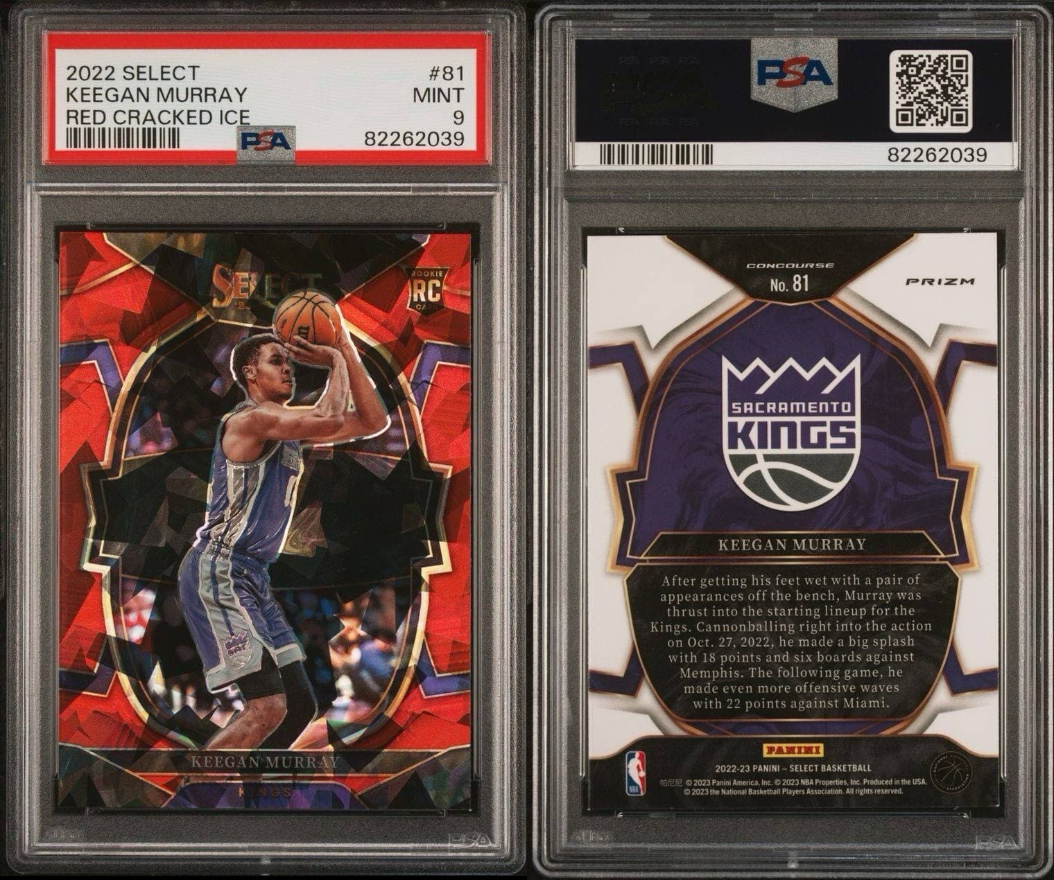 2022 Select Keegan Murray Red Cracked Ice #81 PSA 9 MINT Rookie RC