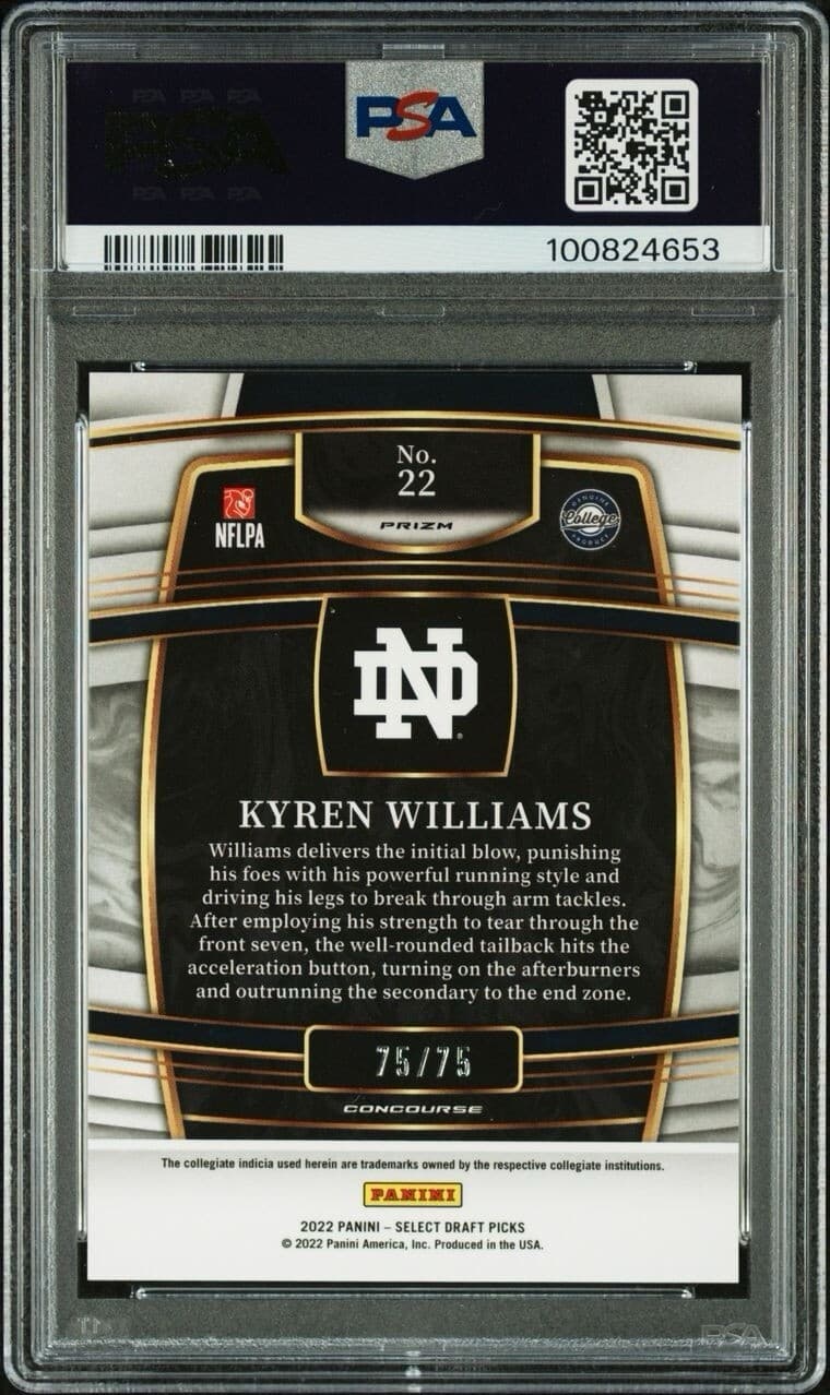 2022 Select Draft Picks Kyren Williams #22 Purple 75/75 LAST PRINT PSA 10. POP 1