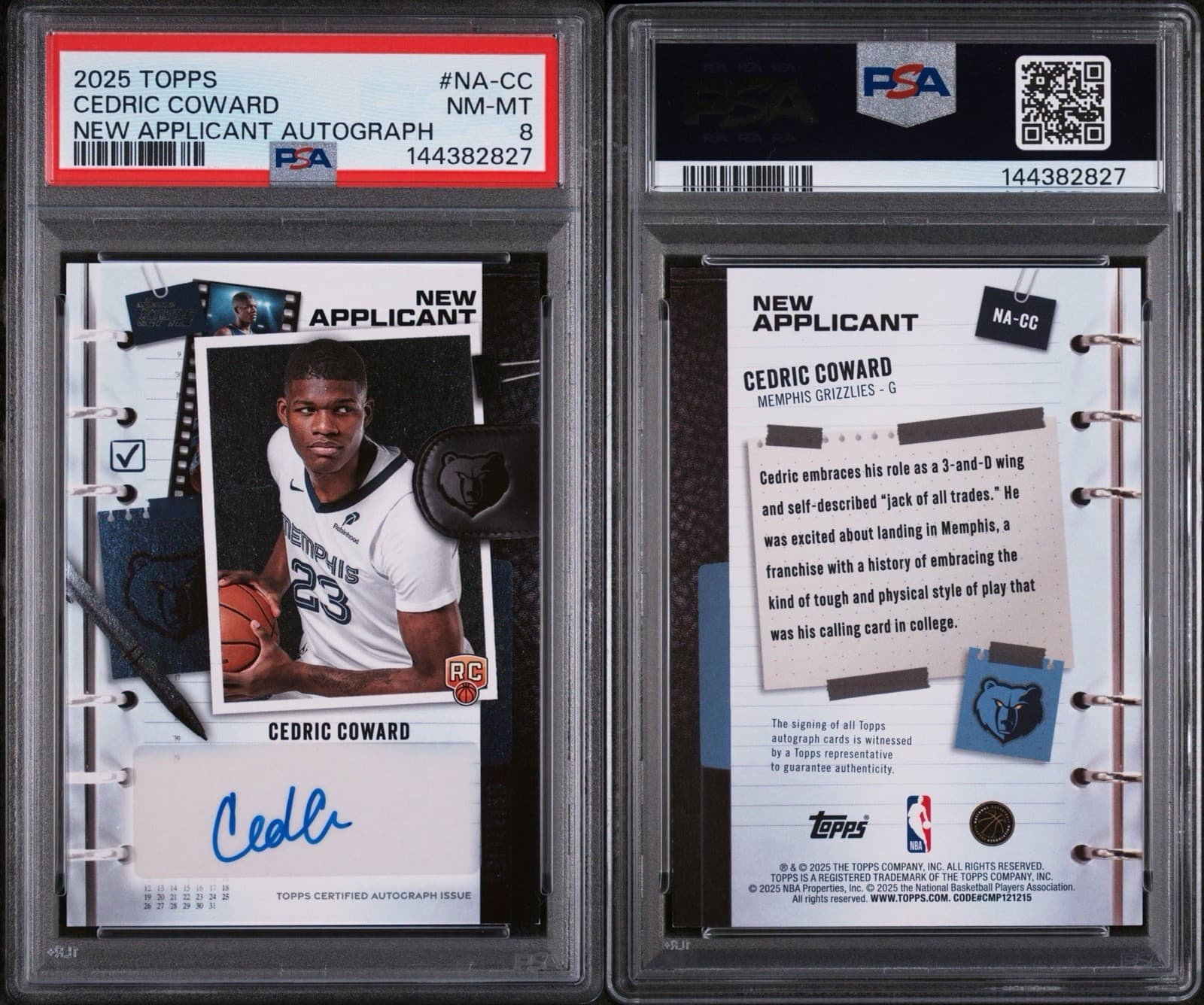 2025-26 Topps - New Applicants Autographs Cedric Coward (RC) #NA-CC. PSA 8 NM-MT