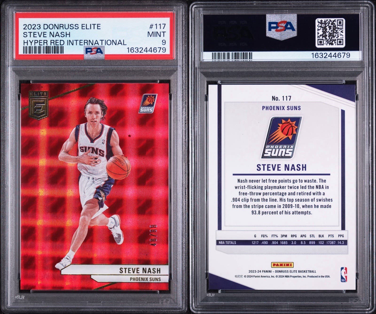 2023 PANINI DONRUSS ELITE #117 STEVE NASH HYPER RED INTERNATIONAL /88. PSA 9