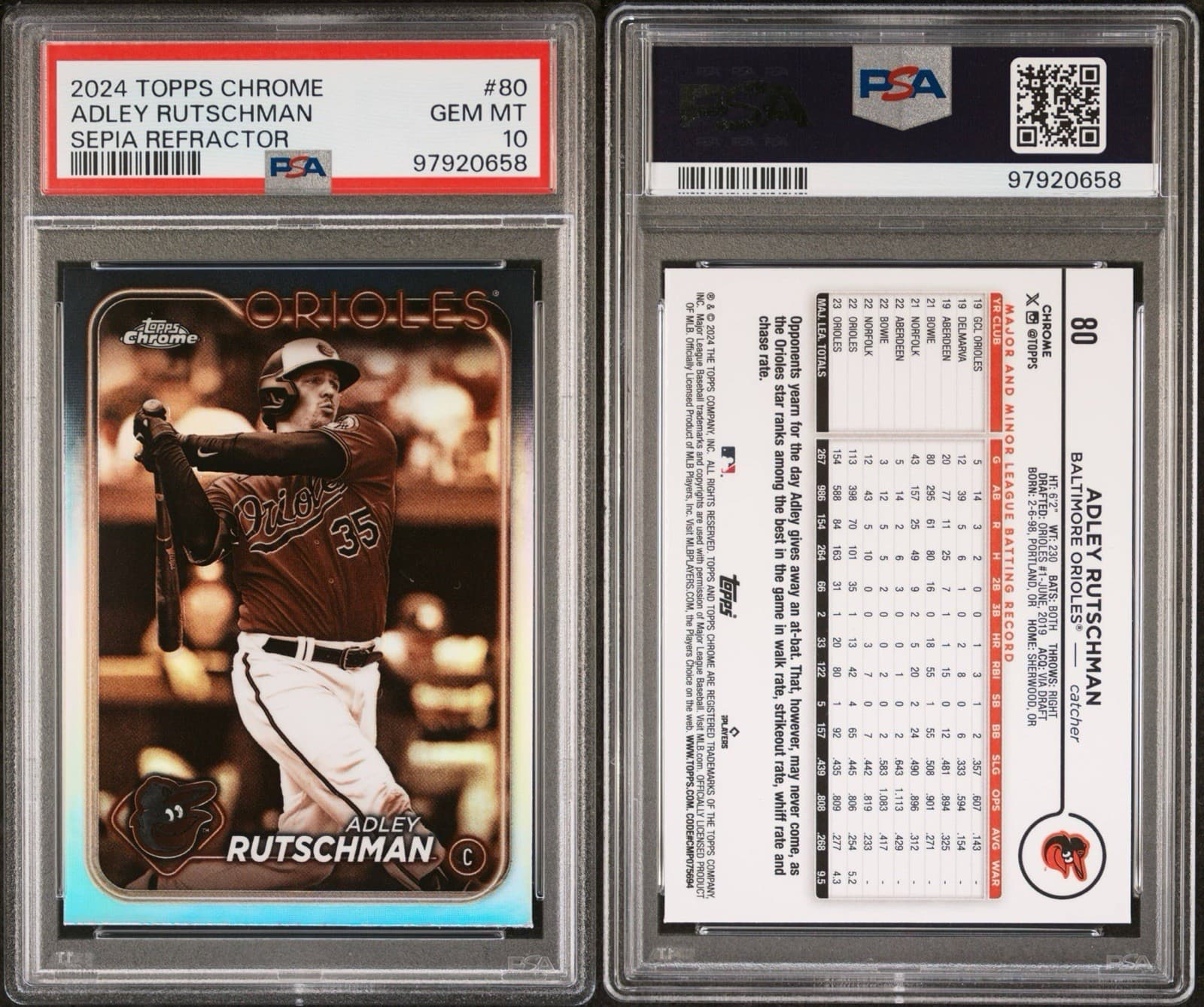 2024 Topps Chrome - Adley Rutschman #80 Sepia Refractor. PSA 10 GEM MT. Pop 4!