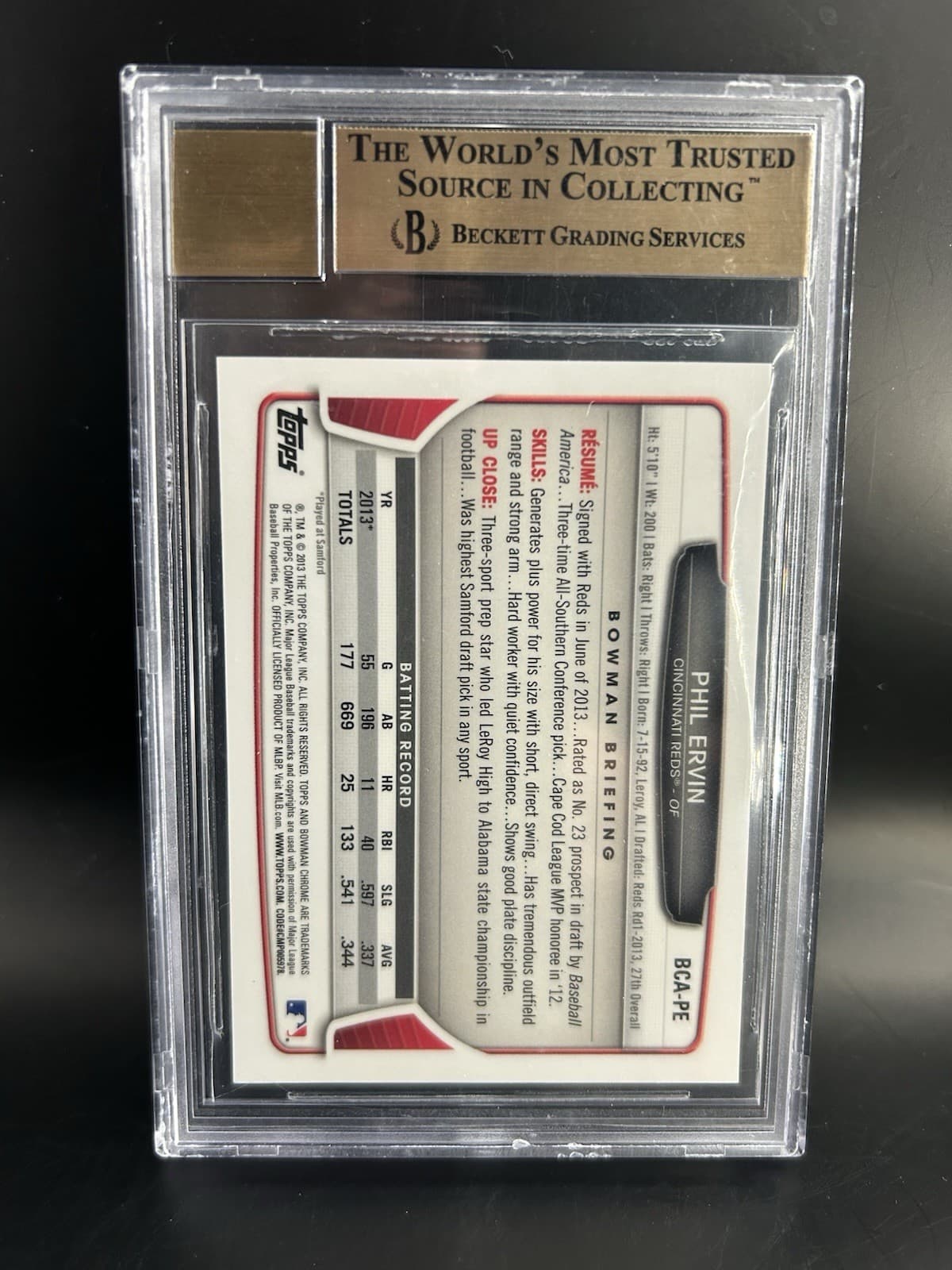 2013 Bowman Chrome Draft Picks Autographs Phil Ervin #BCA-PE. BGS 10/10!