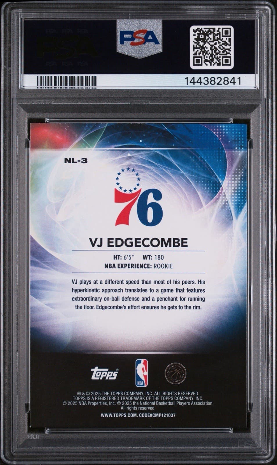 2025-26 Topps - No Limit VJ Edgecombe #NL-3 (RC). PSA 9 MINT