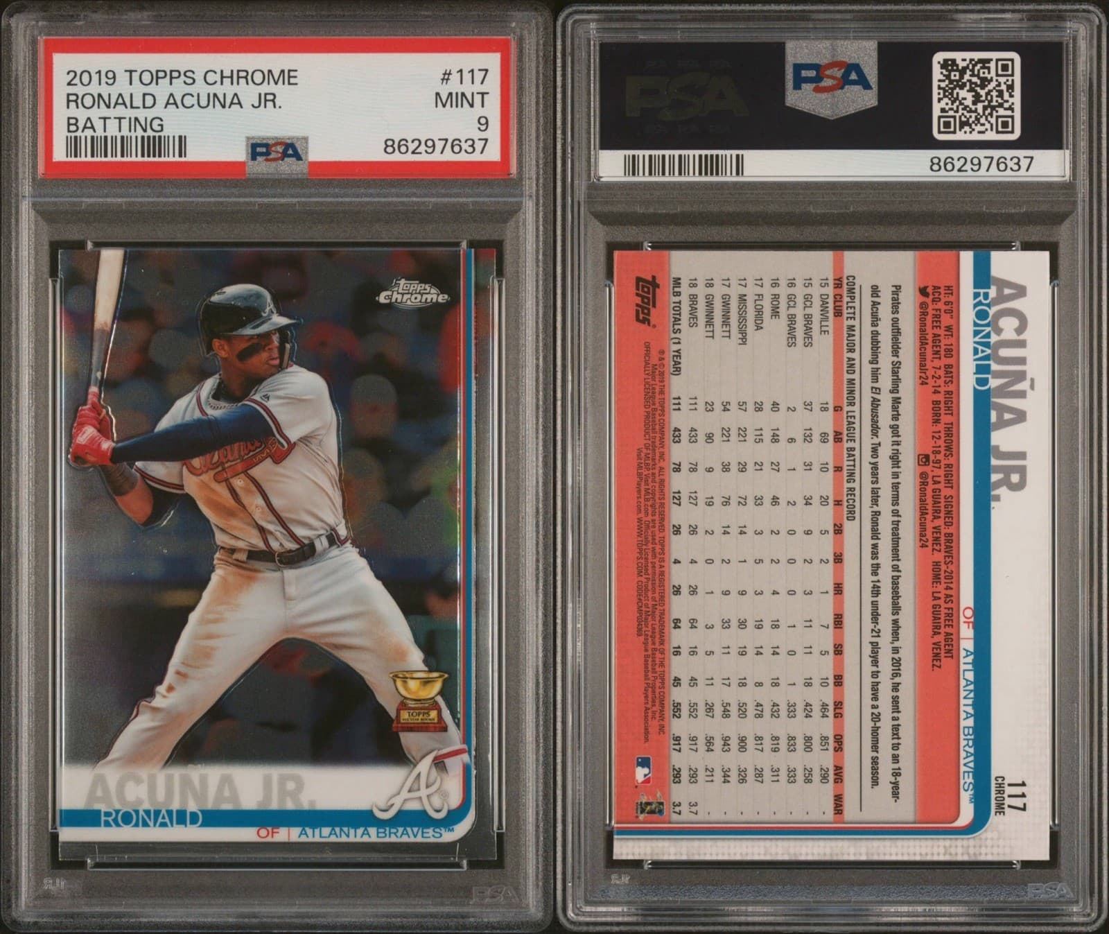 2019 Topps Chrome - Ronald Acuña Jr. #117 Batting. PSA 8 Mint