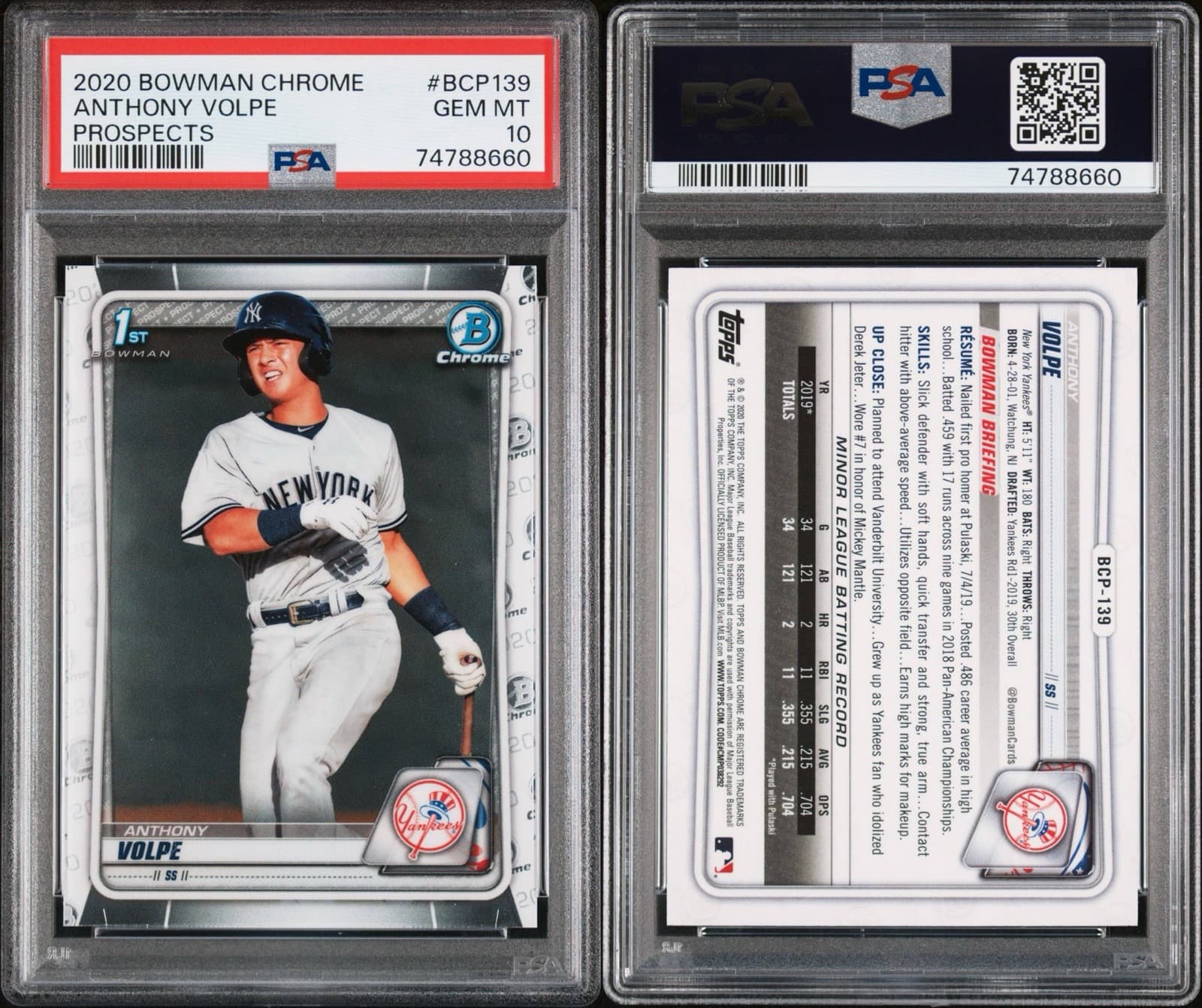 2020 Bowman - Chrome Prospects #BCP-139 Anthony Volpe (RC). PSA 10!