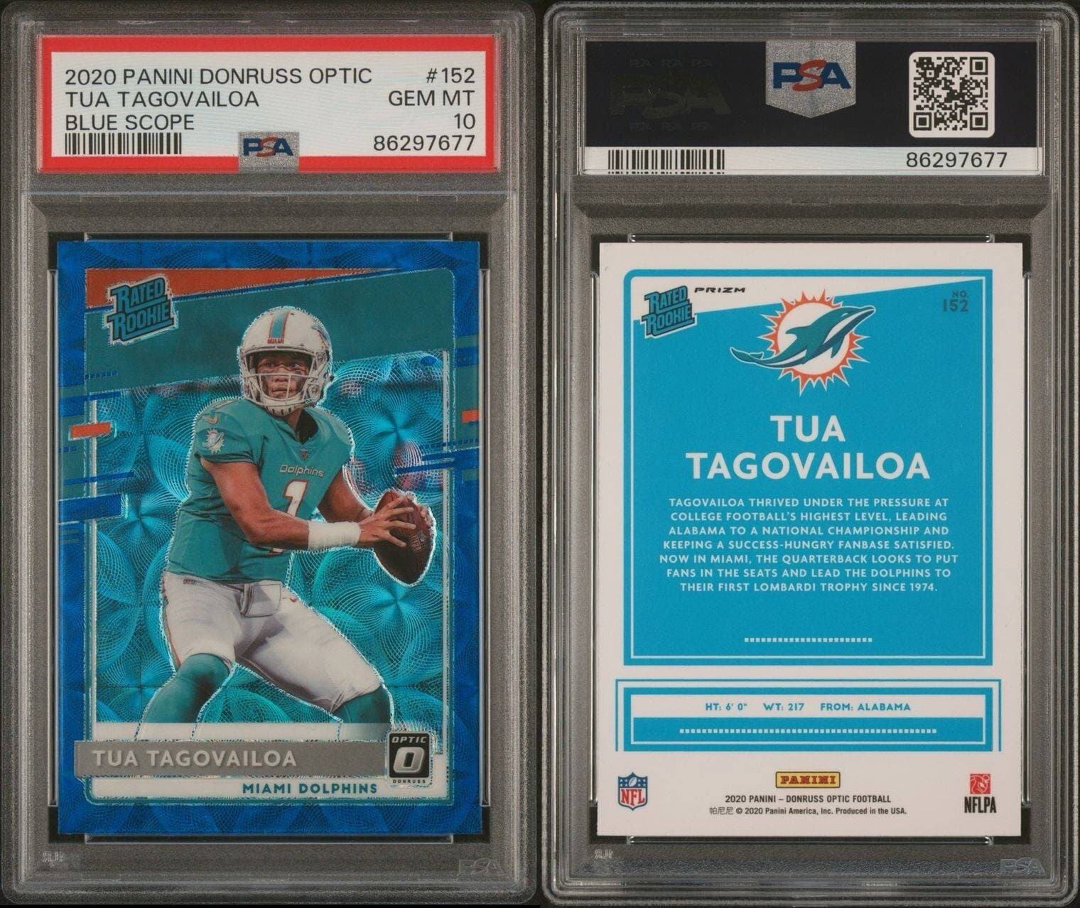 Tua Tagovailoa 2020 Panini Donruss Optic Rated Rookie #152 Blue Scope PSA 10 Gem