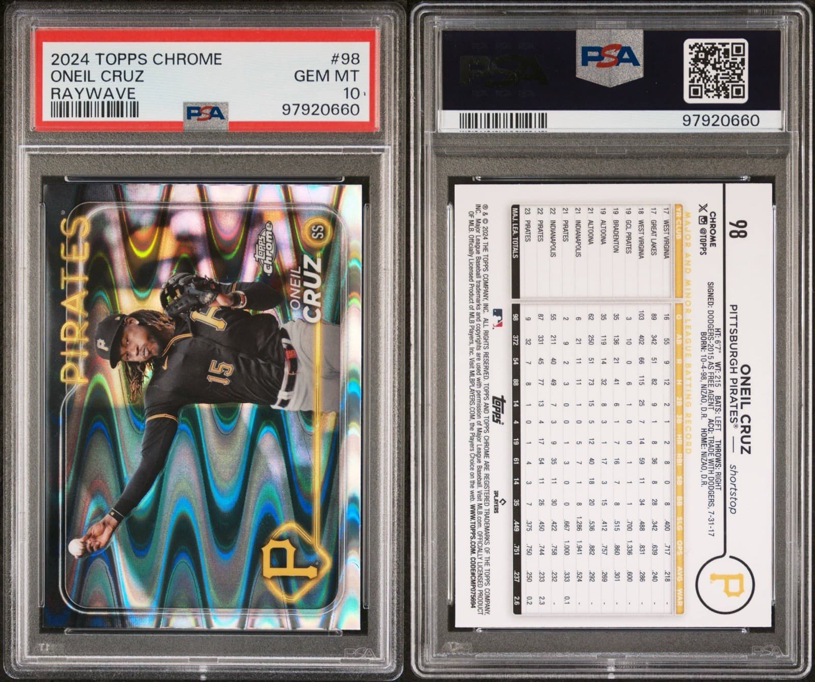 2024 Topps Chrome - Oneil Cruz #98 RayWave Refractor. PSA 10. Pop 1!