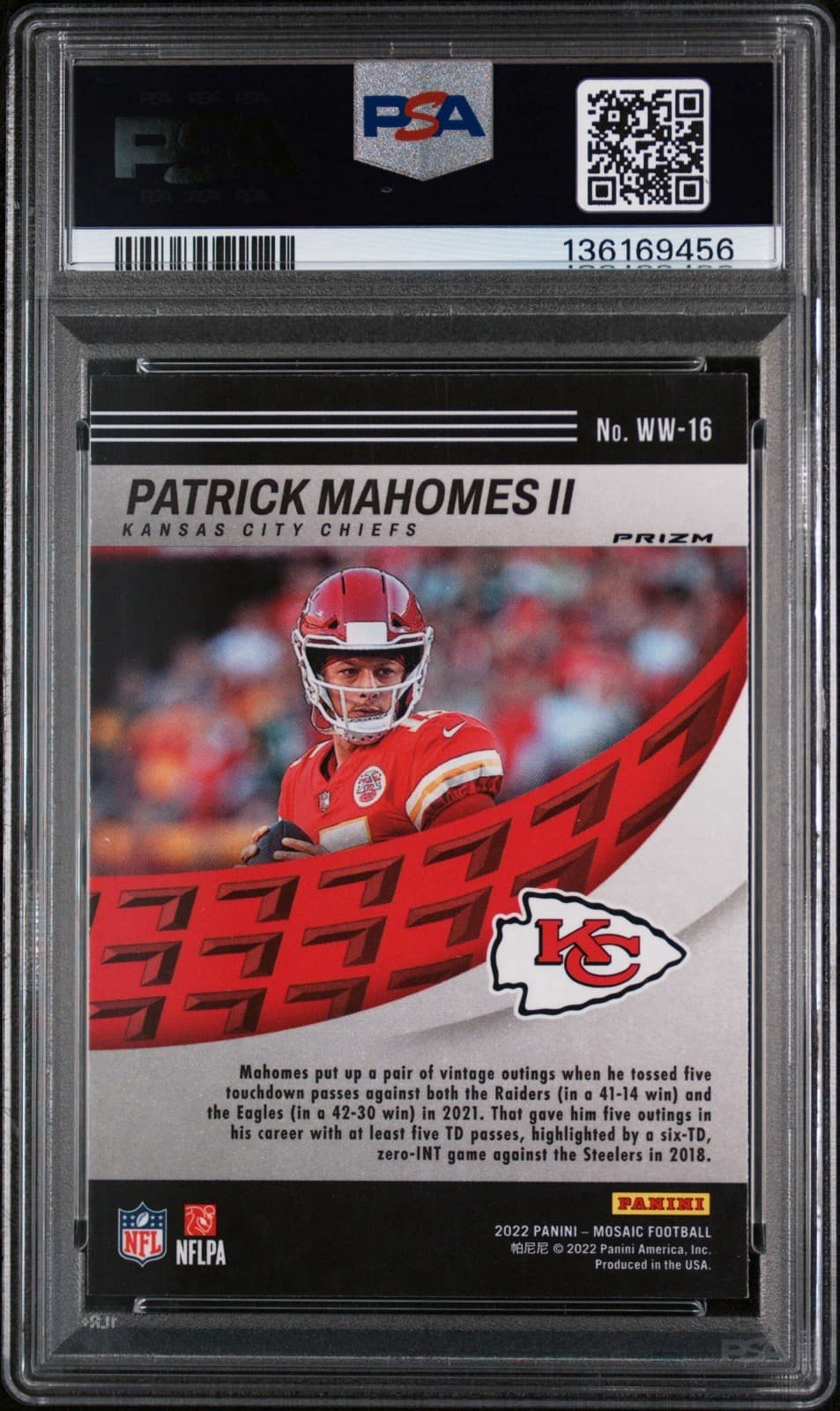 2022 Panini Mosaic Patrick Mahomes II #WW16 Will To Win - Mosaic. PSA 9 Mint