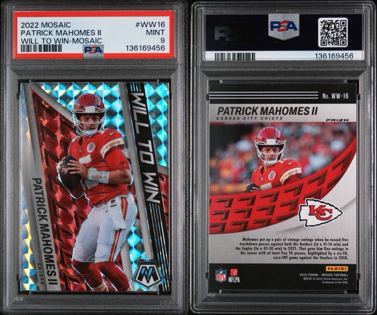 2022 Panini Mosaic Patrick Mahomes II #WW16 Will To Win - Mosaic. PSA 9 Mint