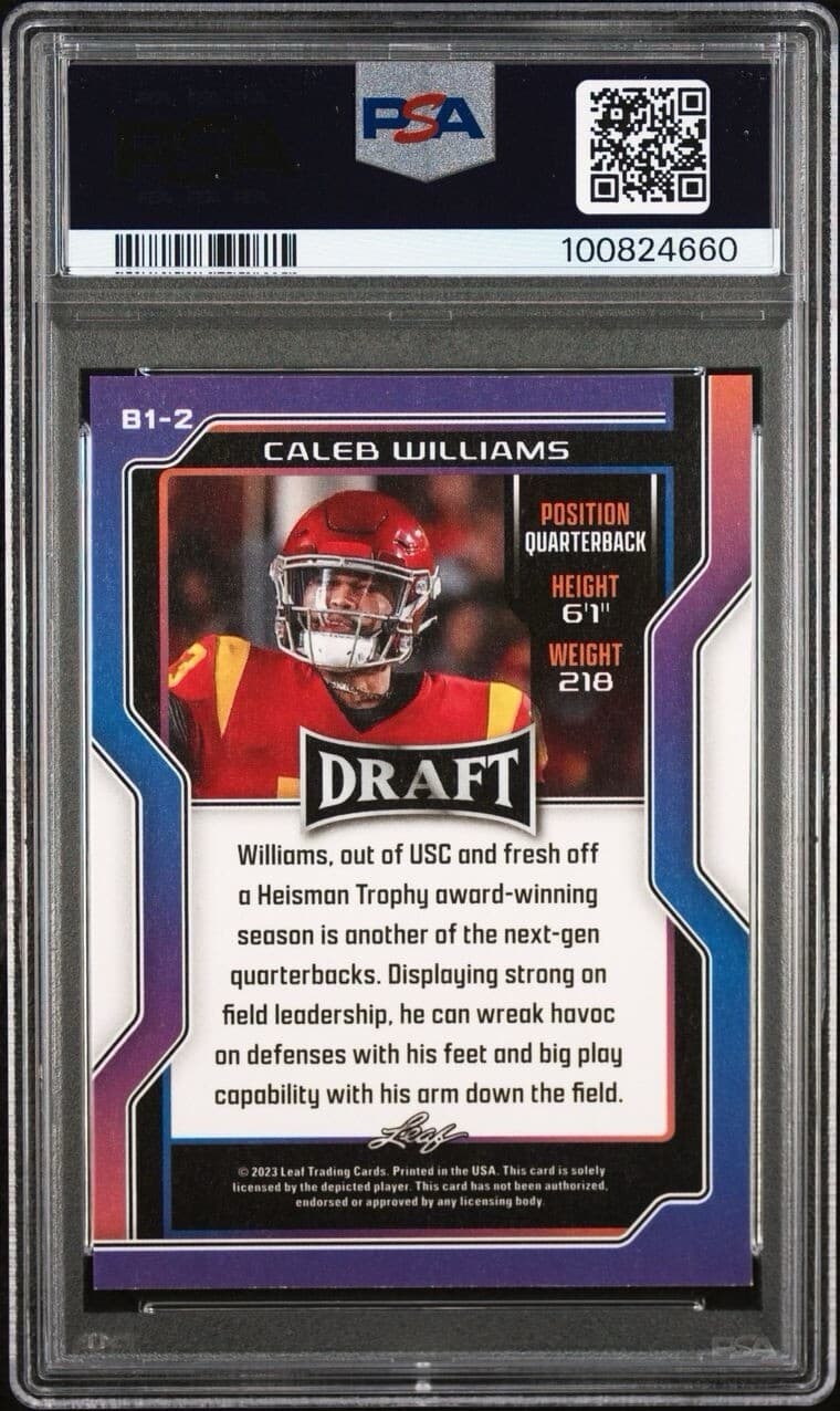 2023 Leaf Draft Caleb Williams #B1-2 V1 Red PSA 8 USC Trojans Bears. PSA 8.