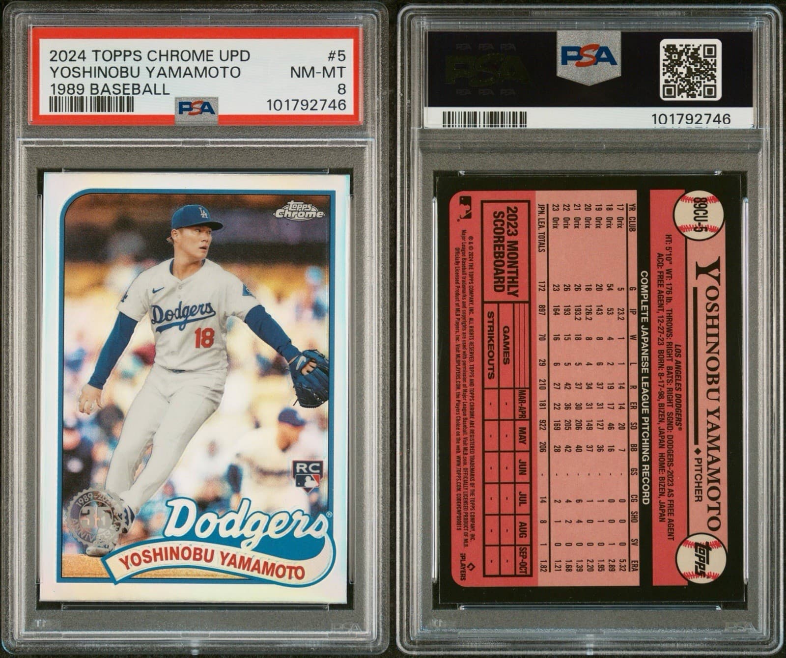 2024 Topps Chrome Update Series - 1989 Topps Baseball Yoshinobu Yamamoto. PSA 8