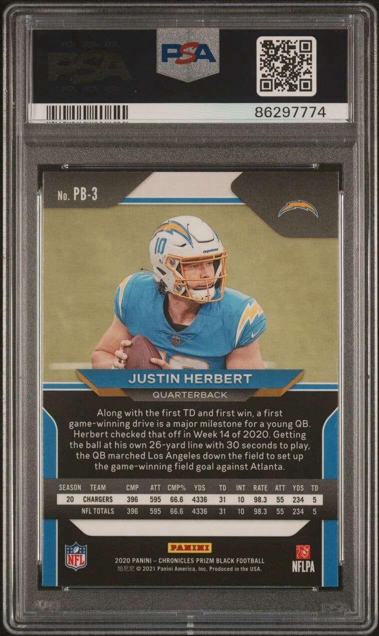 2020 Panini Chronicles Justin Herbert Prizm Black PSA 9 MINT Rookie RC