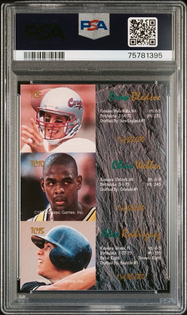 BLEDSOE WEBBER RODRIGUEZ RC HOF 1993 Classic Four Sport Tri-Cards PSA 9